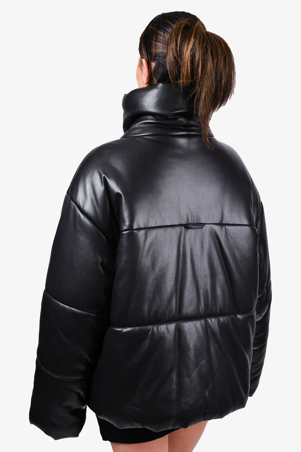 Nanushka Black Faux Leather Puffer Jacket Size L