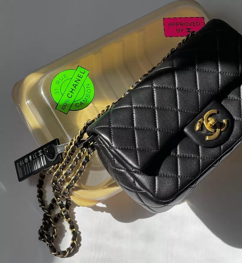 Chanel 2014 Black Lambskin Minaudière “Meat Package” Flap Bag