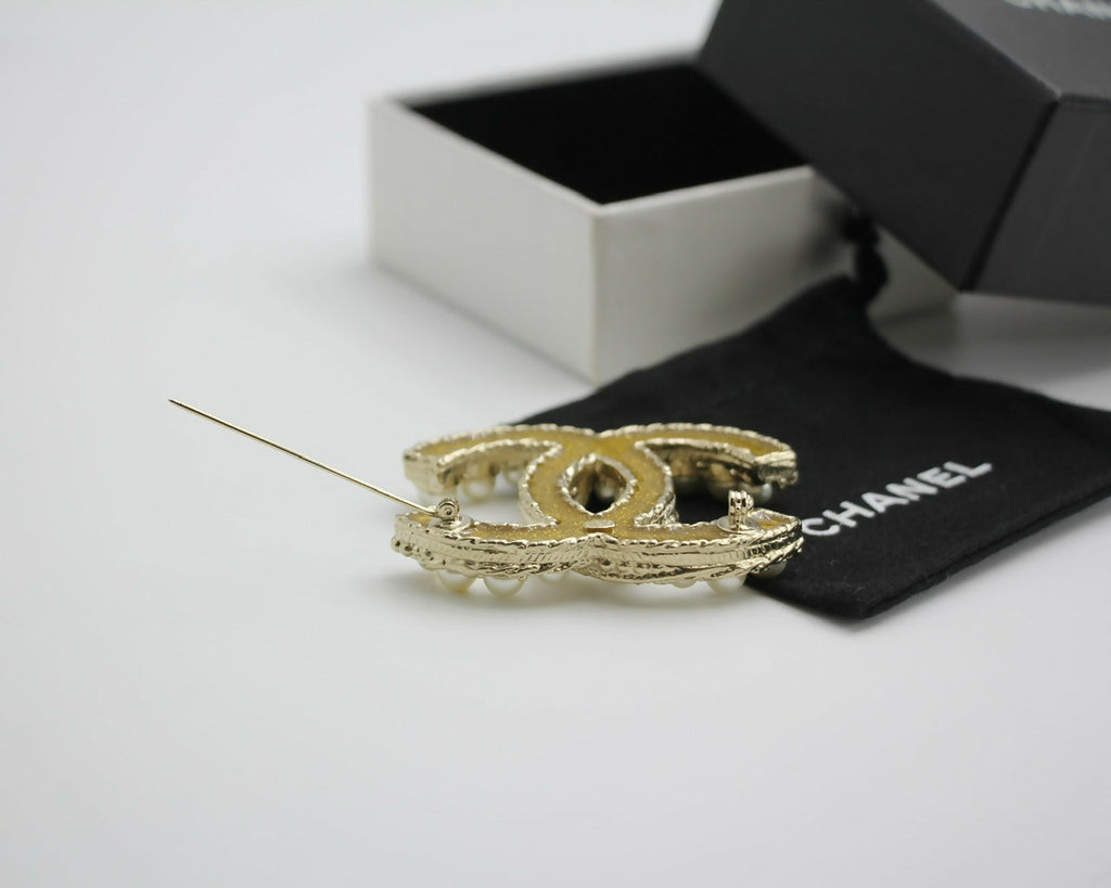 Chanel A13C Enamel Yellow Glitter CC Brooch