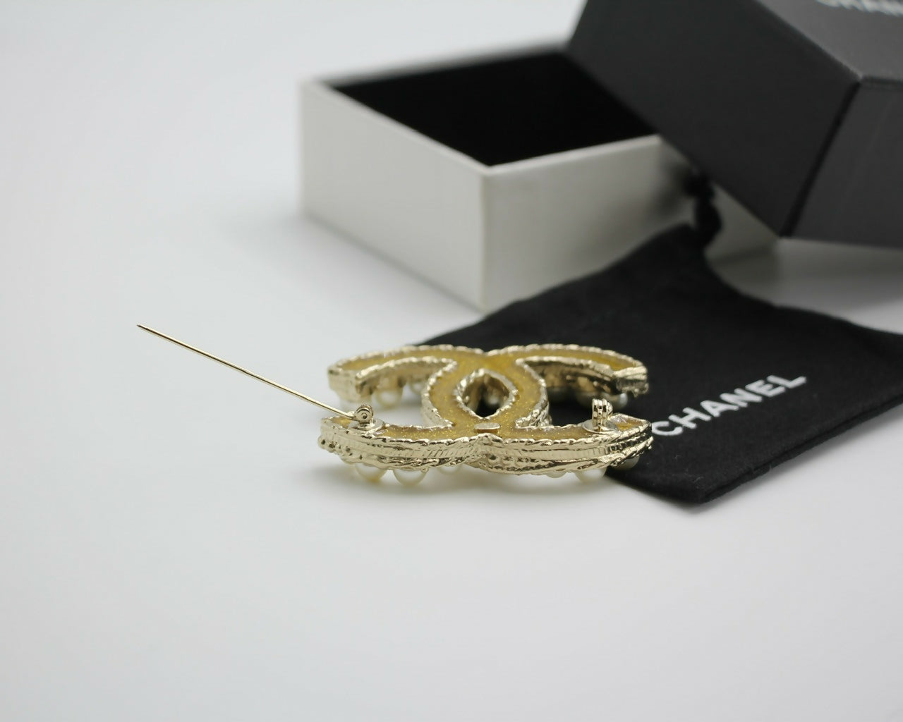 Chanel A13C Enamel Yellow Glitter CC Brooch