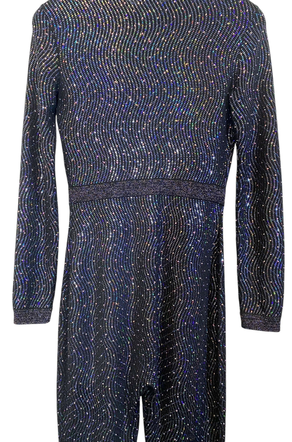Stunning Chanel 21K Beaded Crystal Sequin Navy Black Iridescent Jumpsuit FR 36