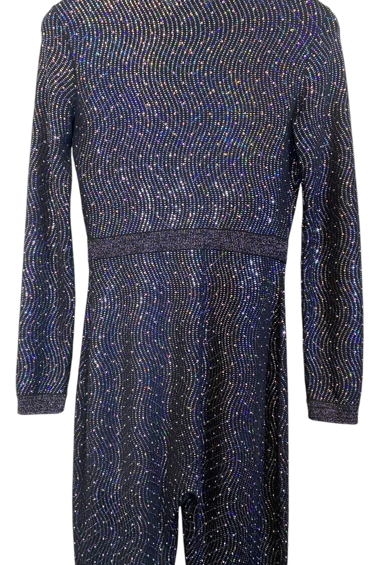 Stunning Chanel 21K Beaded Crystal Sequin Navy Black Iridescent Jumpsuit FR 36