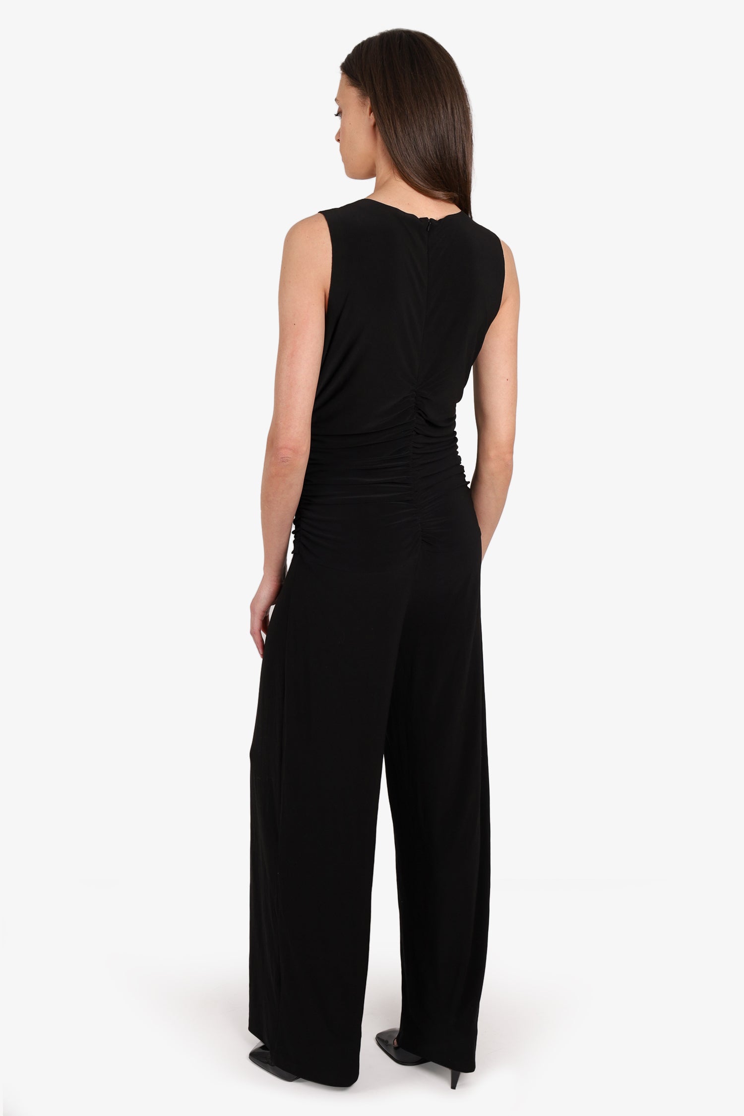 Norma Kamali Black Ruched Sleeveless Jumpsuit Size L