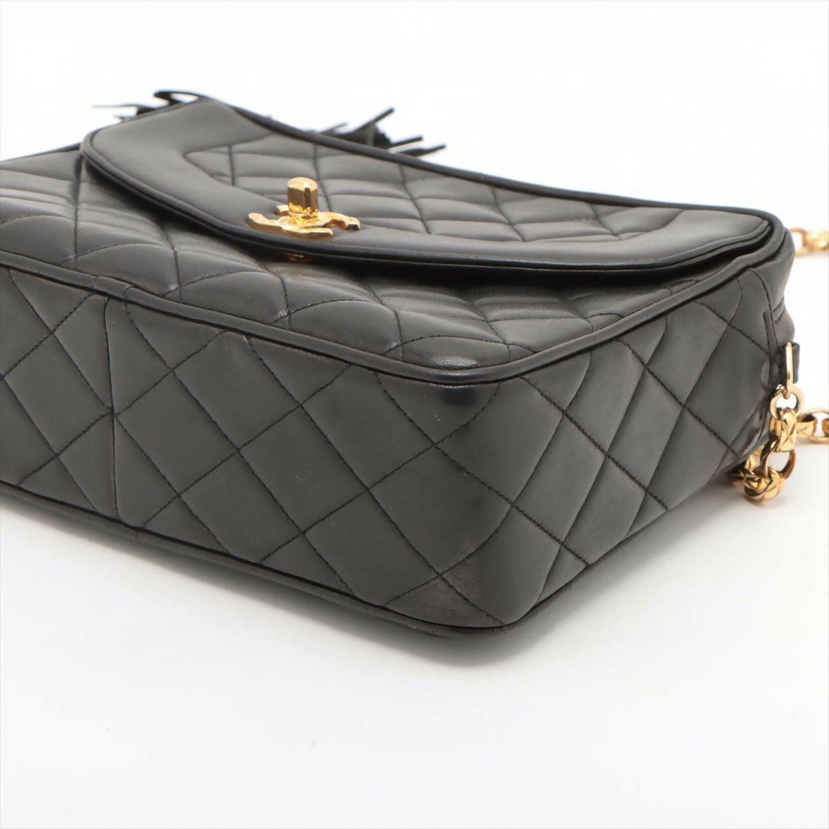Chanel Vintage Black Mini Lambskin Tassel Bag with Gold Hardware