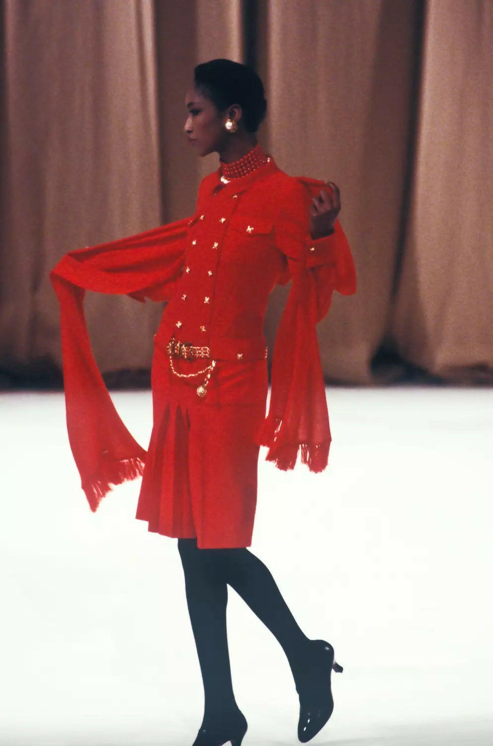 Chanel Vintage Haute Couture Fall/Winter 1988 Red Gold Chain Dress