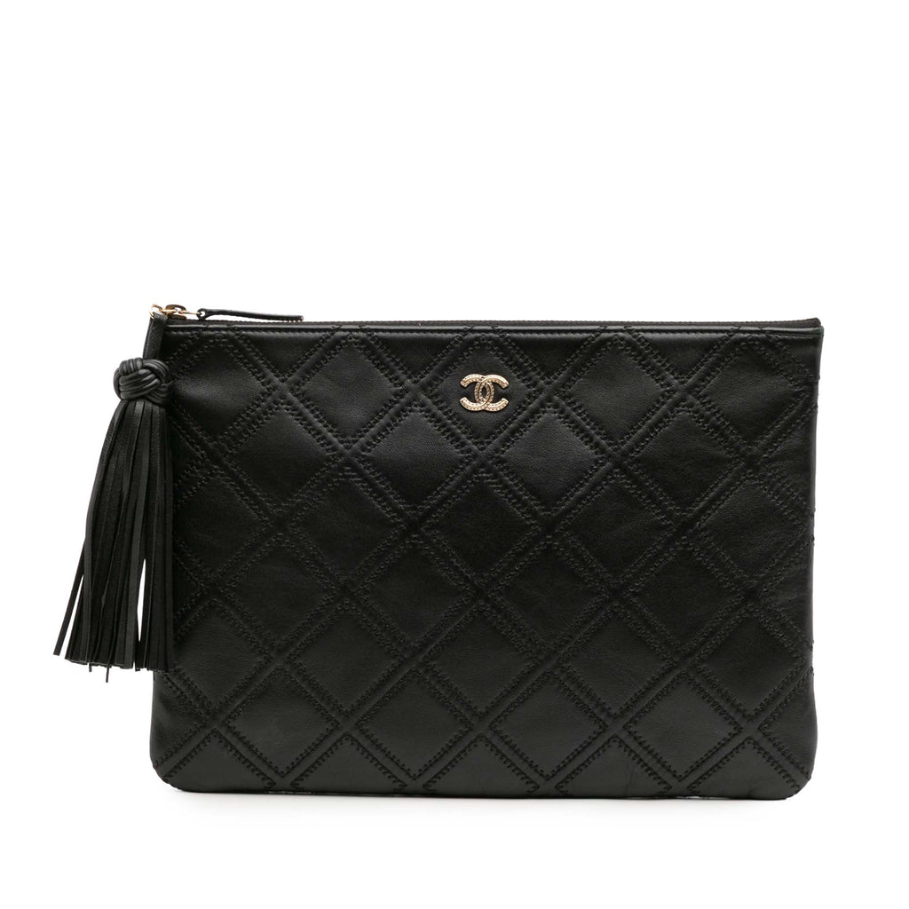 Diamond Double Stitch O Case Clutch Quilted Calfskin Large