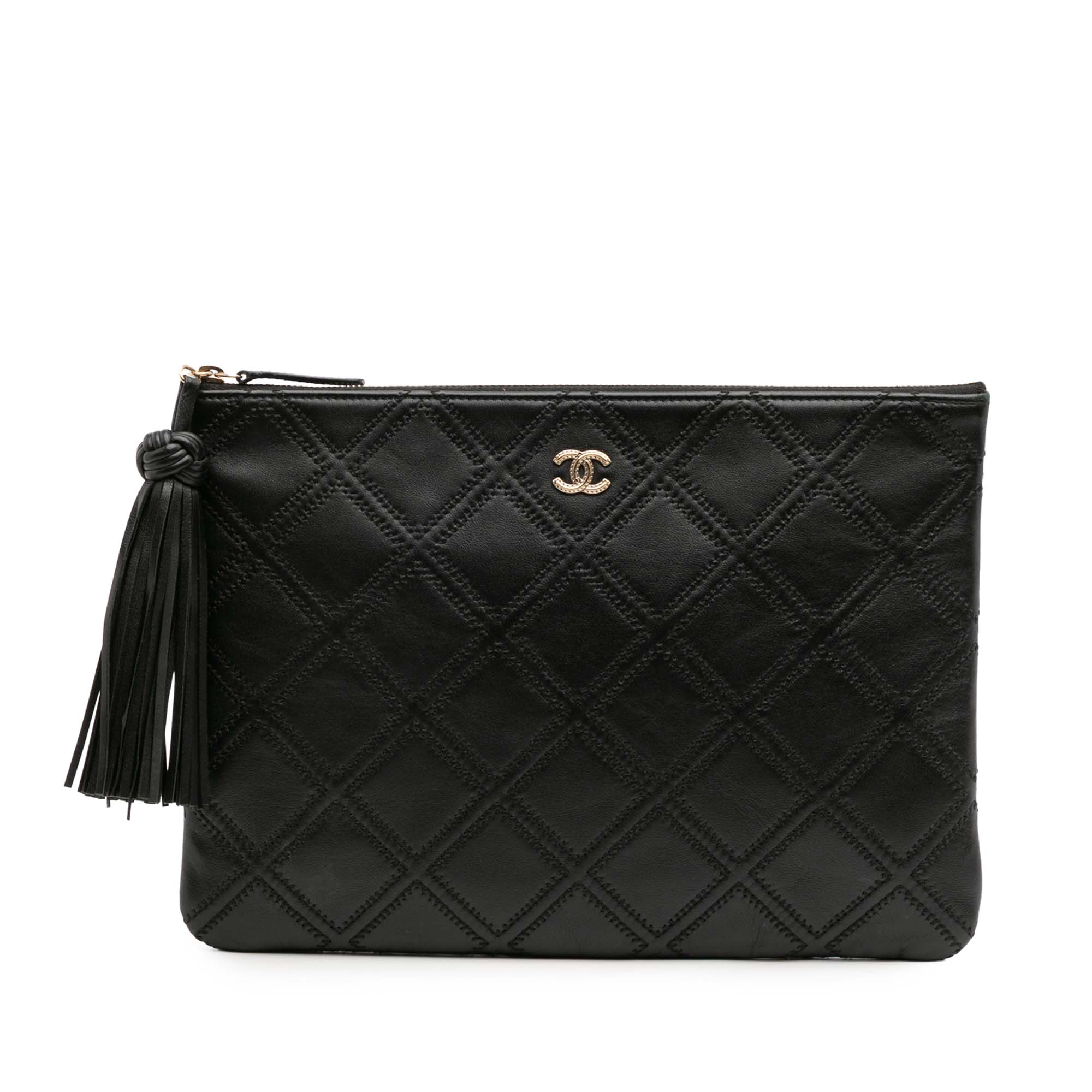 Diamond Double Stitch O Case Clutch Quilted Calfskin Large