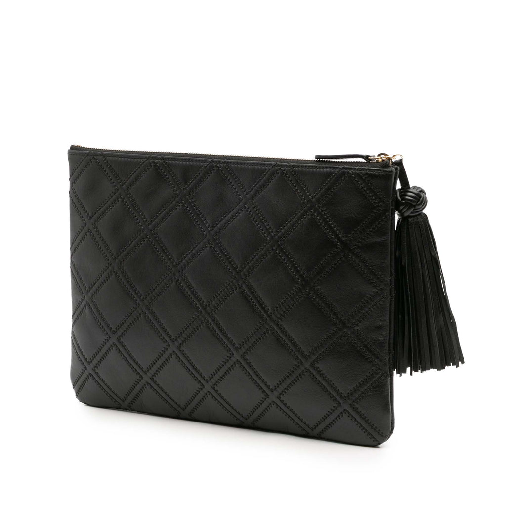 Diamond Double Stitch O Case Clutch Quilted Calfskin Large