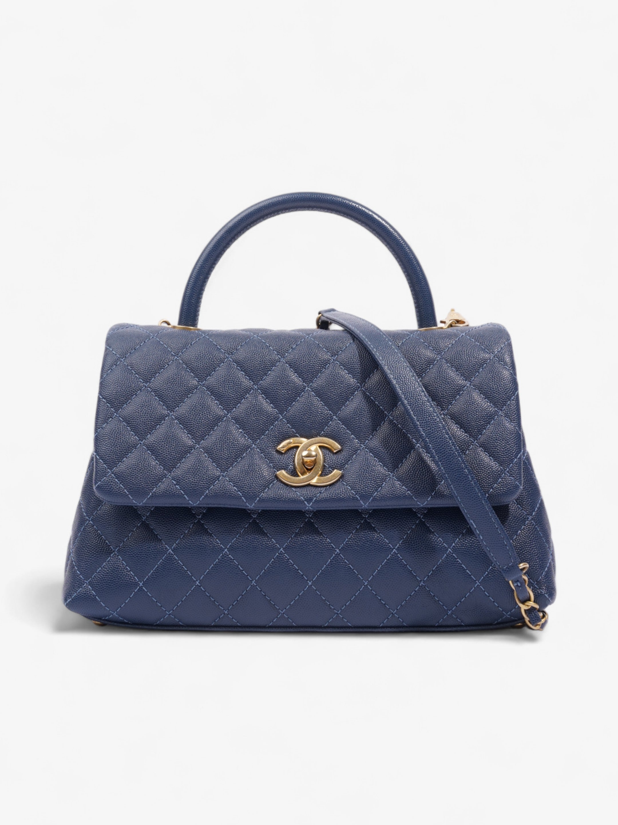 Chanel Coco Handle Flap Blue Caviar Leather Small