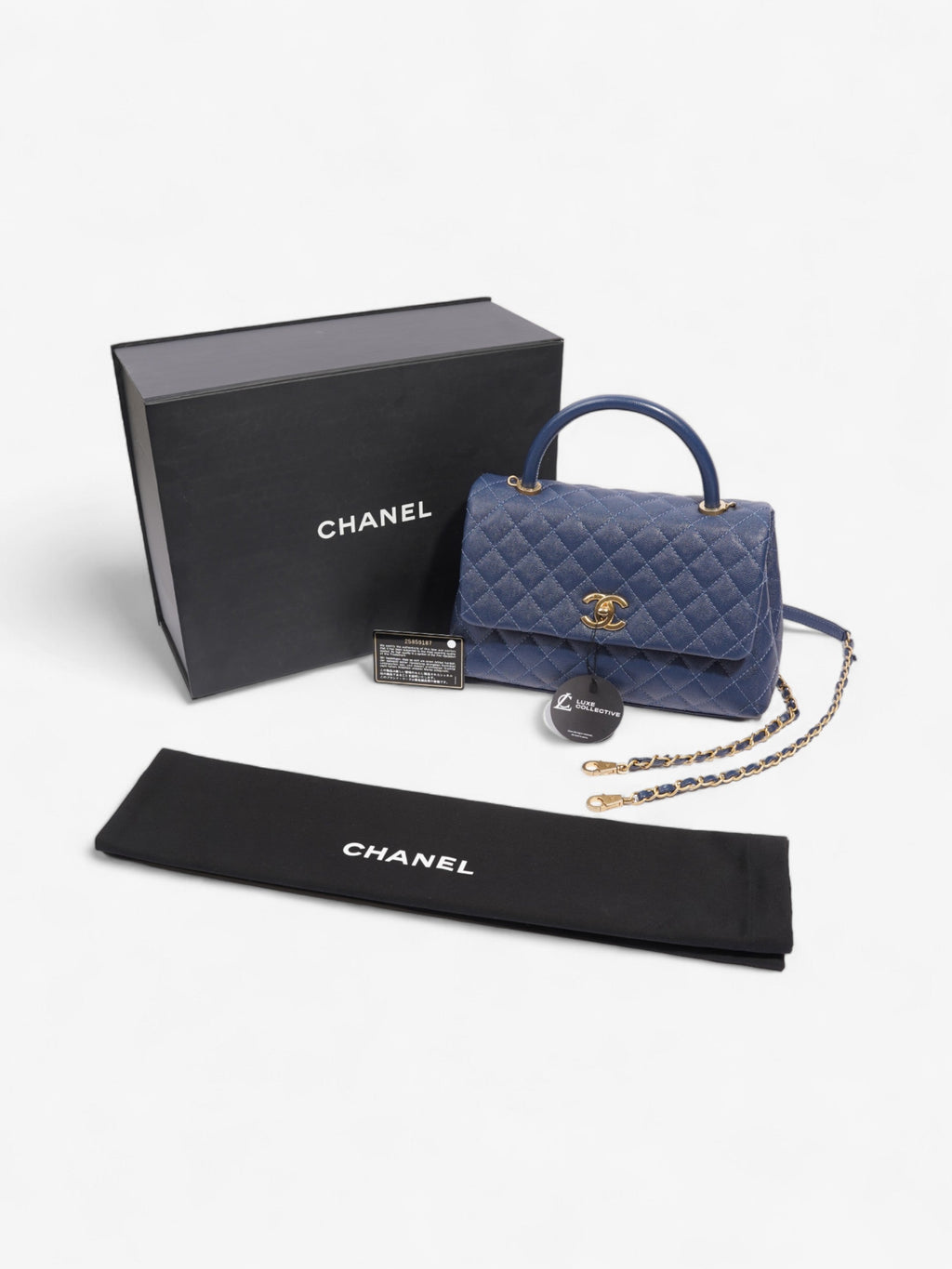 Chanel Coco Handle Flap Blue Caviar Leather Small