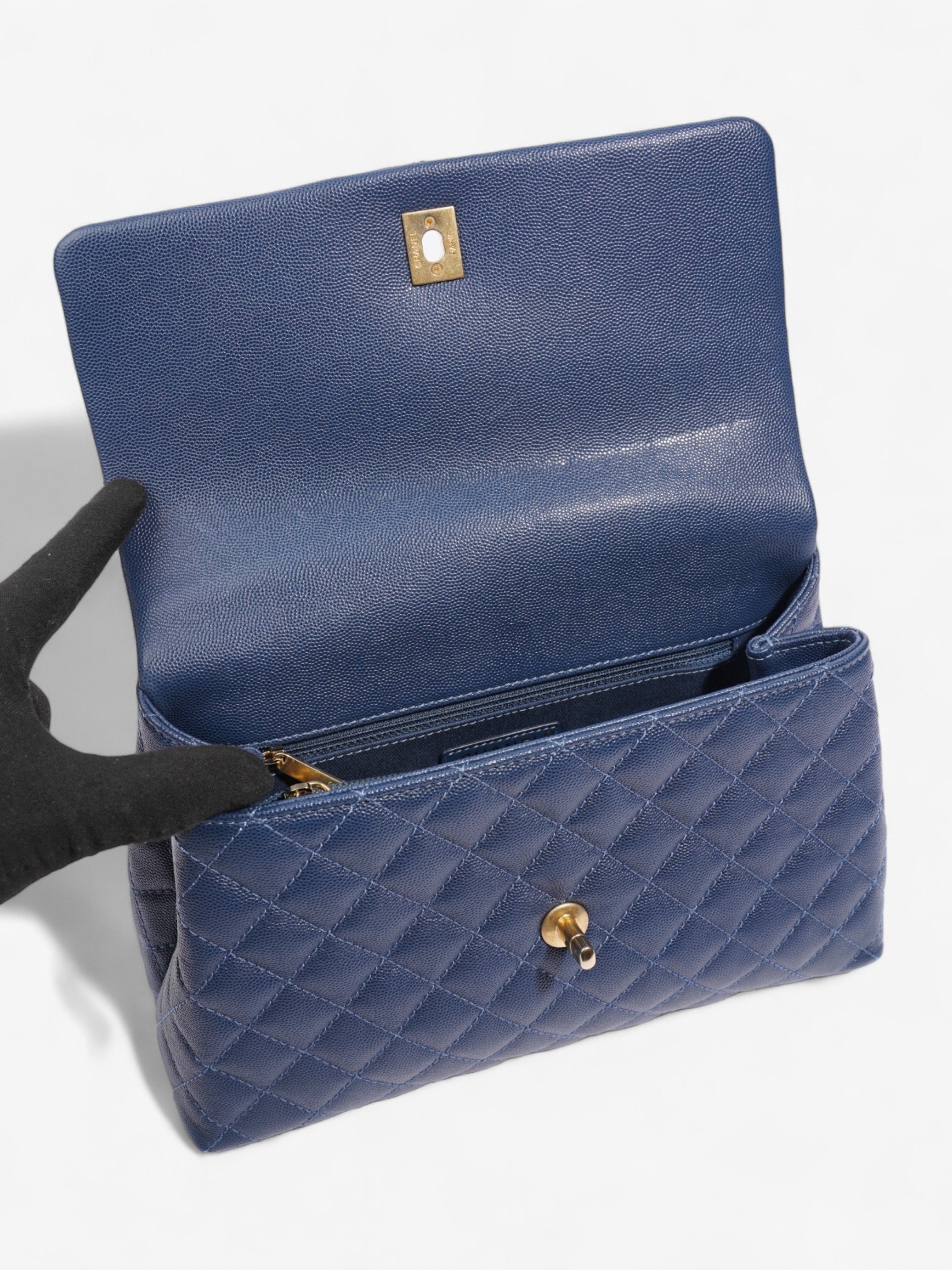 Chanel Coco Handle Flap Blue Caviar Leather Small