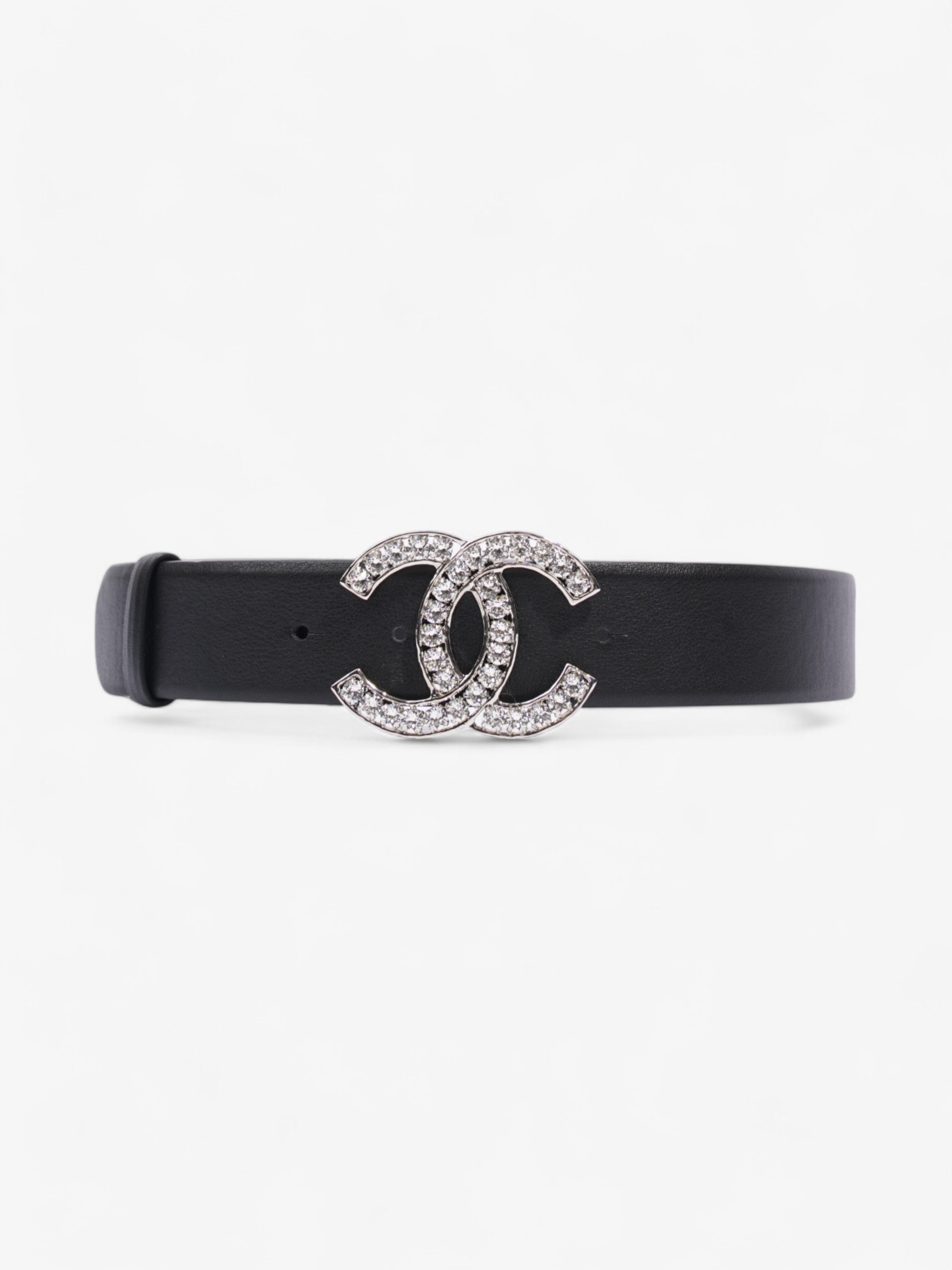 Chanel CC Crystal Belt Black / White Leather 70cm / 28"