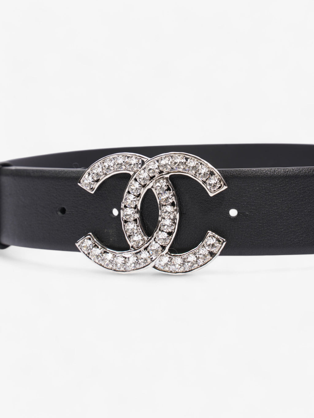 Chanel CC Crystal Belt Black / White Leather 70cm / 28"