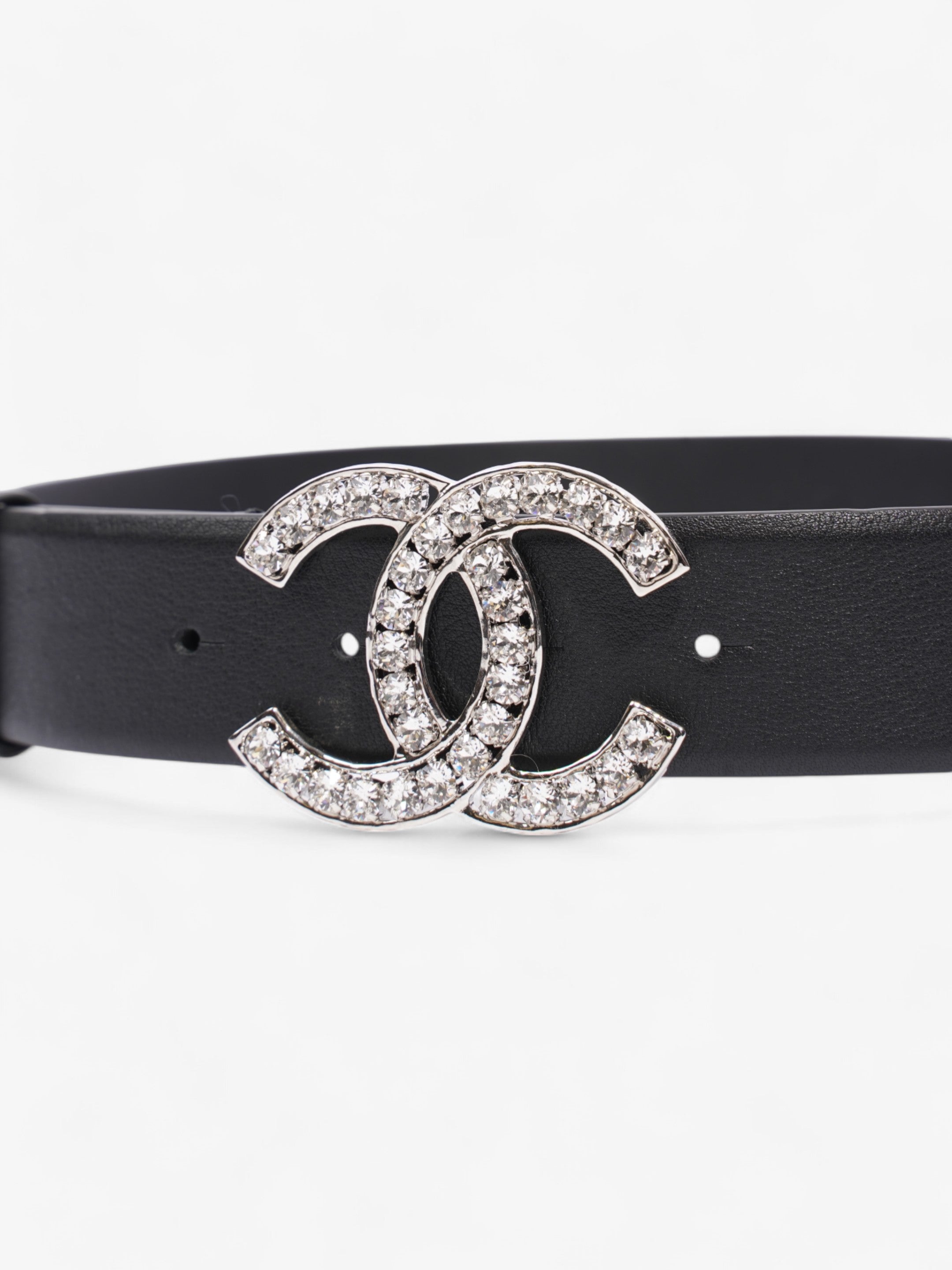 Chanel CC Crystal Belt Black / White Leather 70cm / 28"