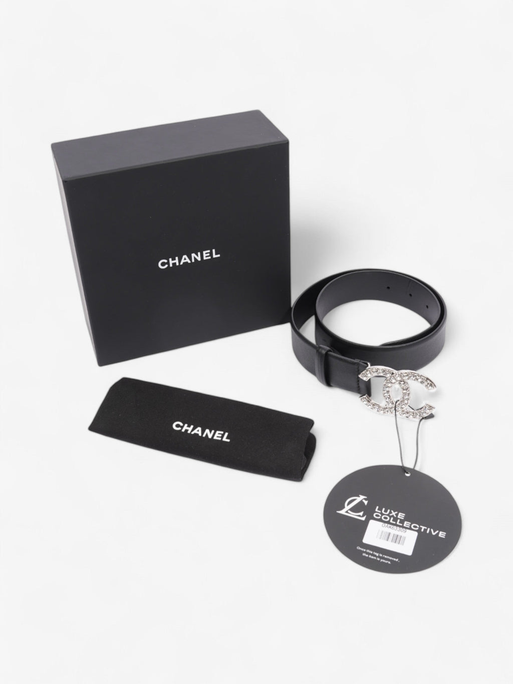 Chanel CC Crystal Belt Black / White Leather 70cm / 28"