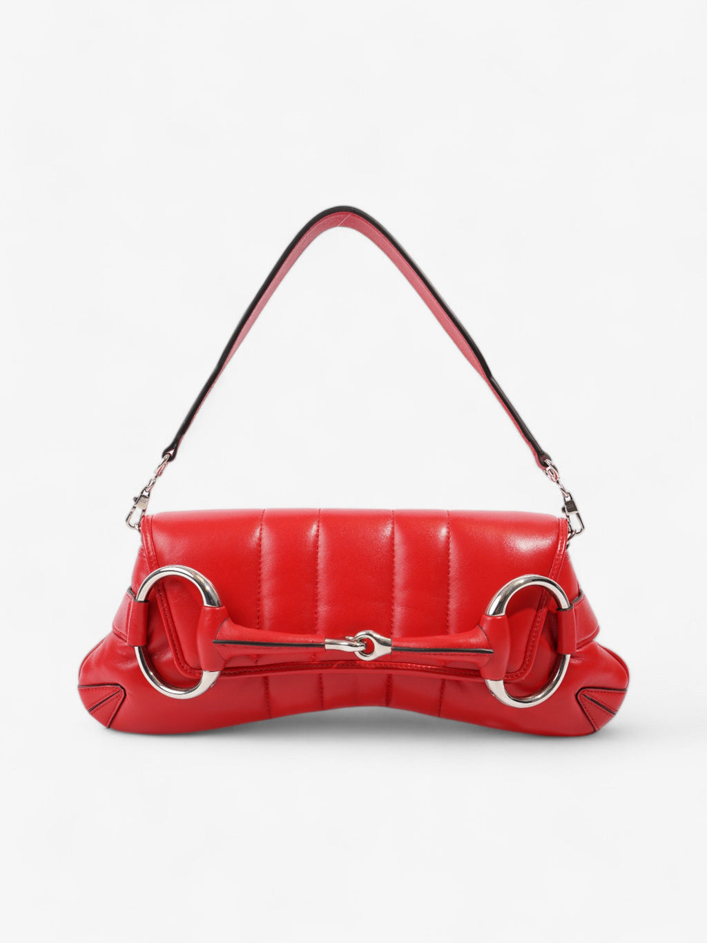 Gucci Maxi Horsebit Chain Shoulder Bag Red Nappa Leather Medium
