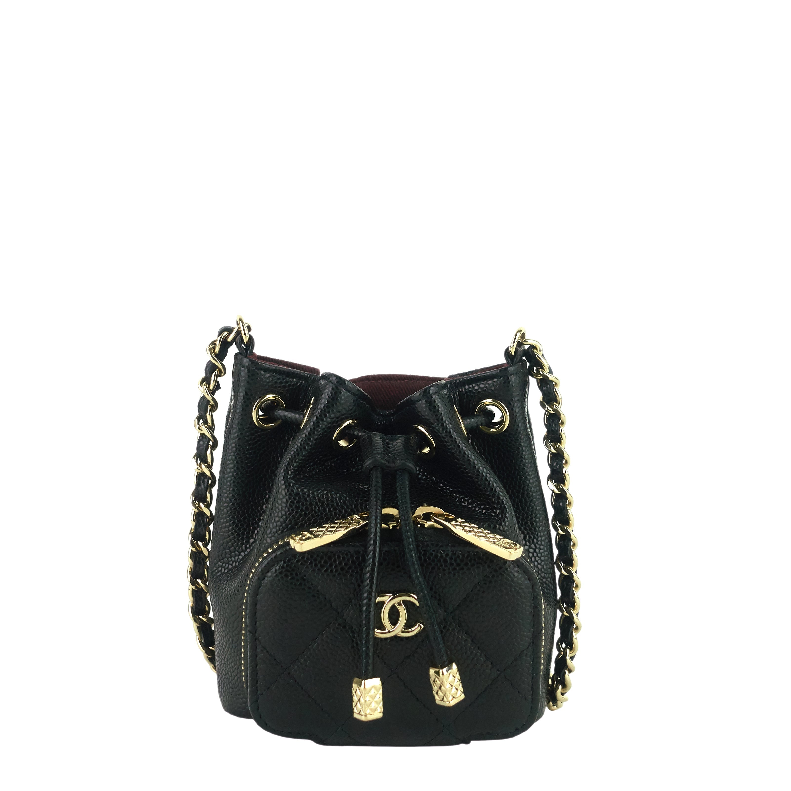 Chanel Mini CC Bucket Pocket Caviar Leather Bag