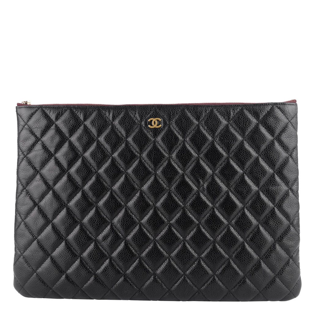 Chanel O Case Large Caviar Leather Clutch Bag