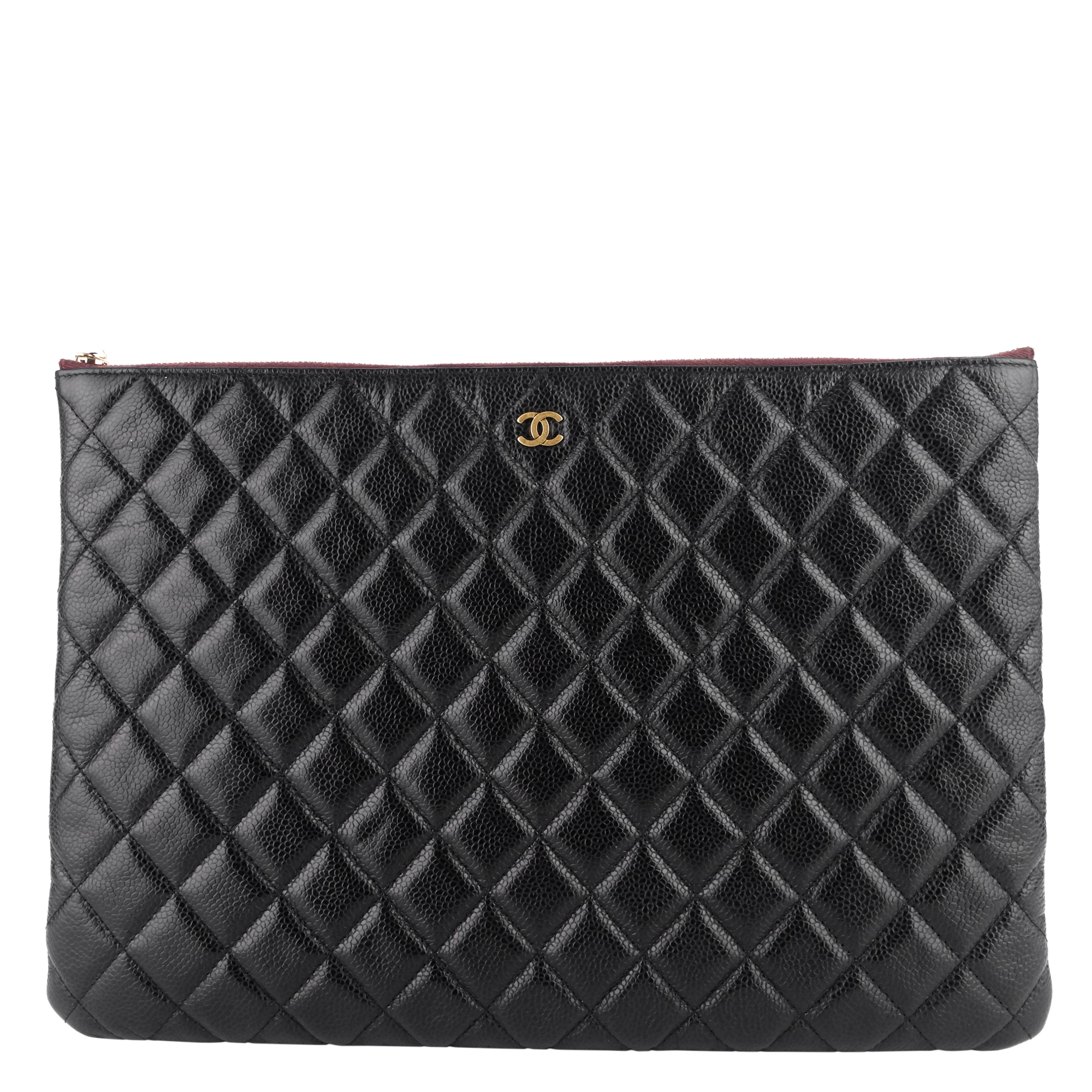 Chanel O Case Large Caviar Leather Clutch Bag