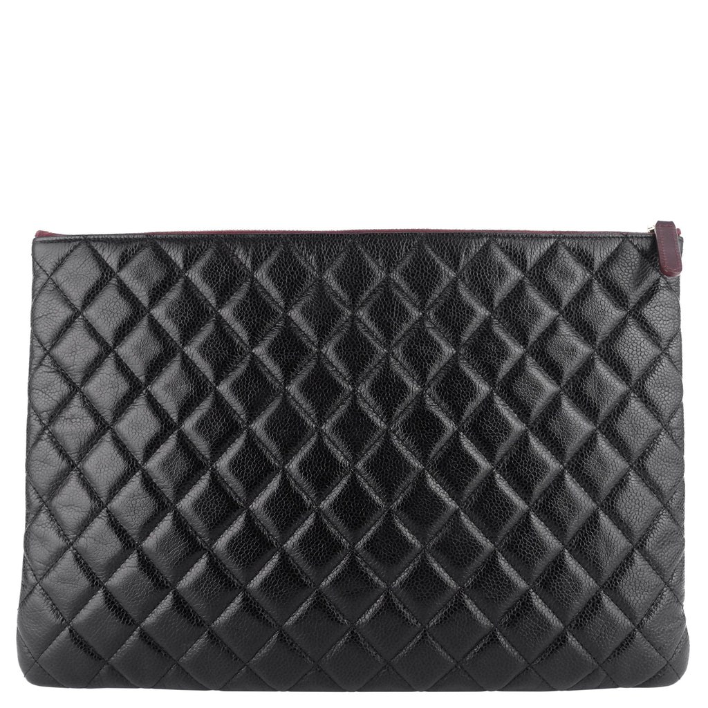 Chanel O Case Large Caviar Leather Clutch Bag