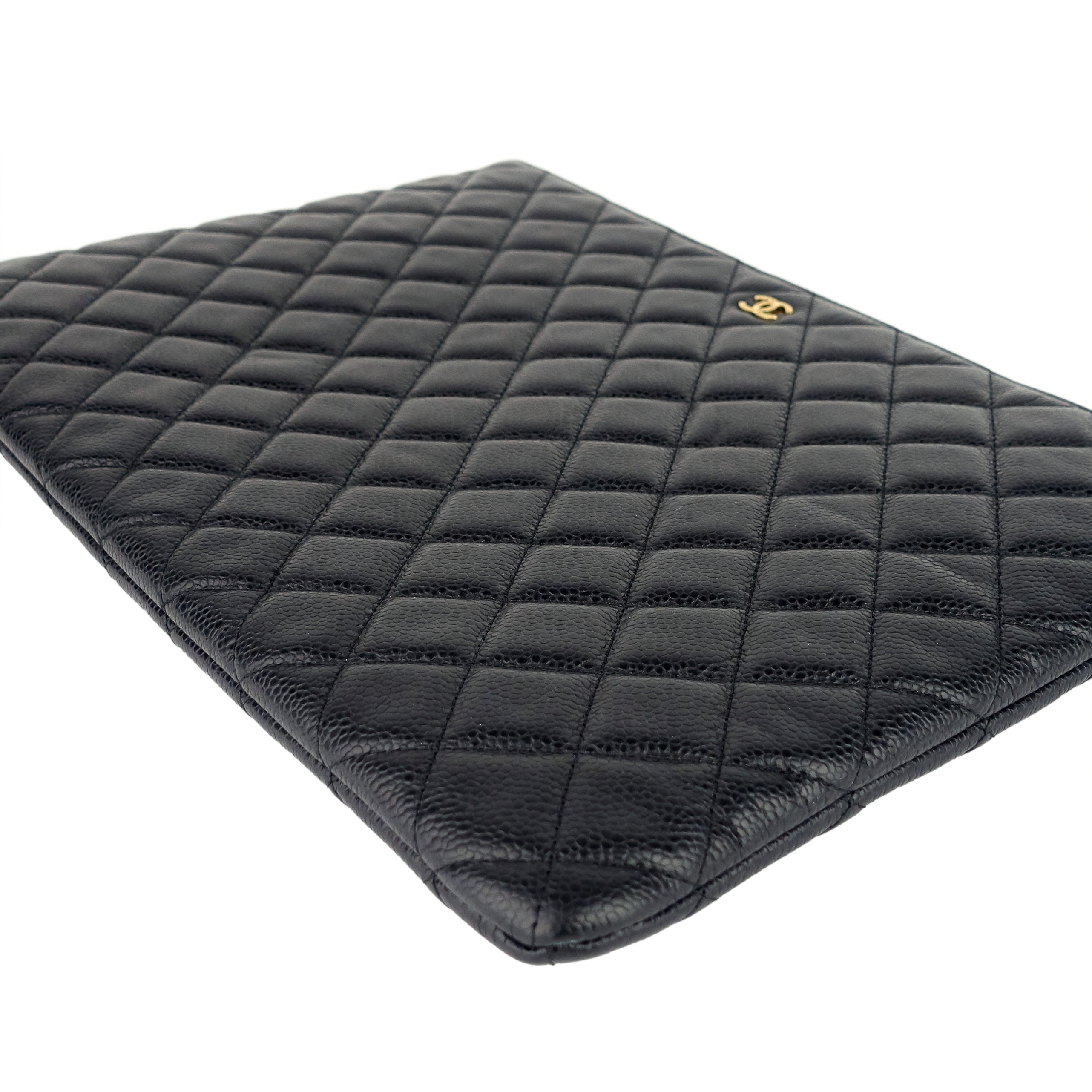 Chanel O Case Large Caviar Leather Clutch Bag