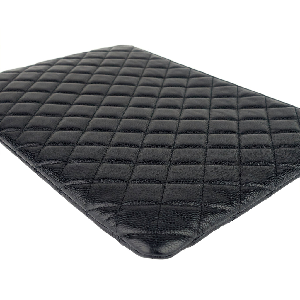 Chanel O Case Large Caviar Leather Clutch Bag