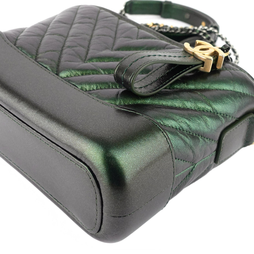 Chanel Gabrielle Small Chevron Metallic Leather Hobo Bag