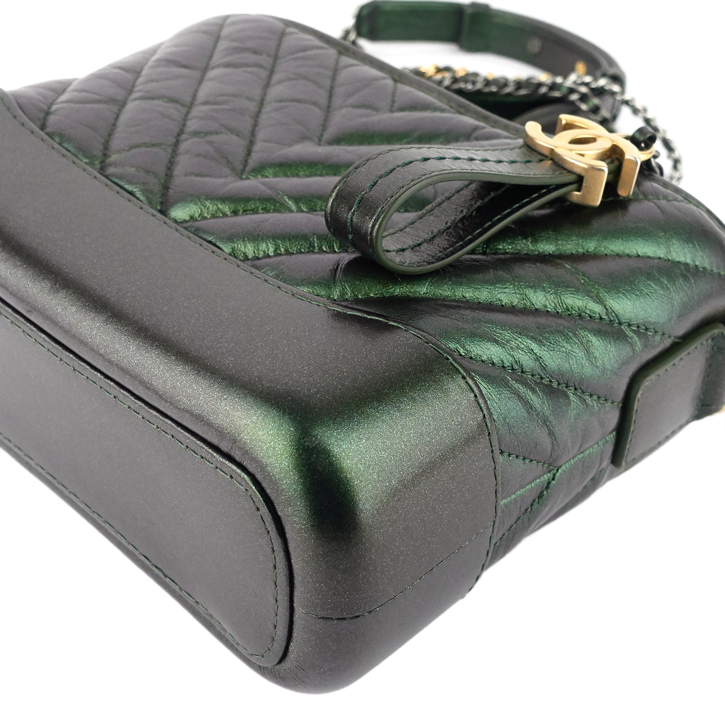 Chanel Gabrielle Small Chevron Metallic Leather Hobo Bag