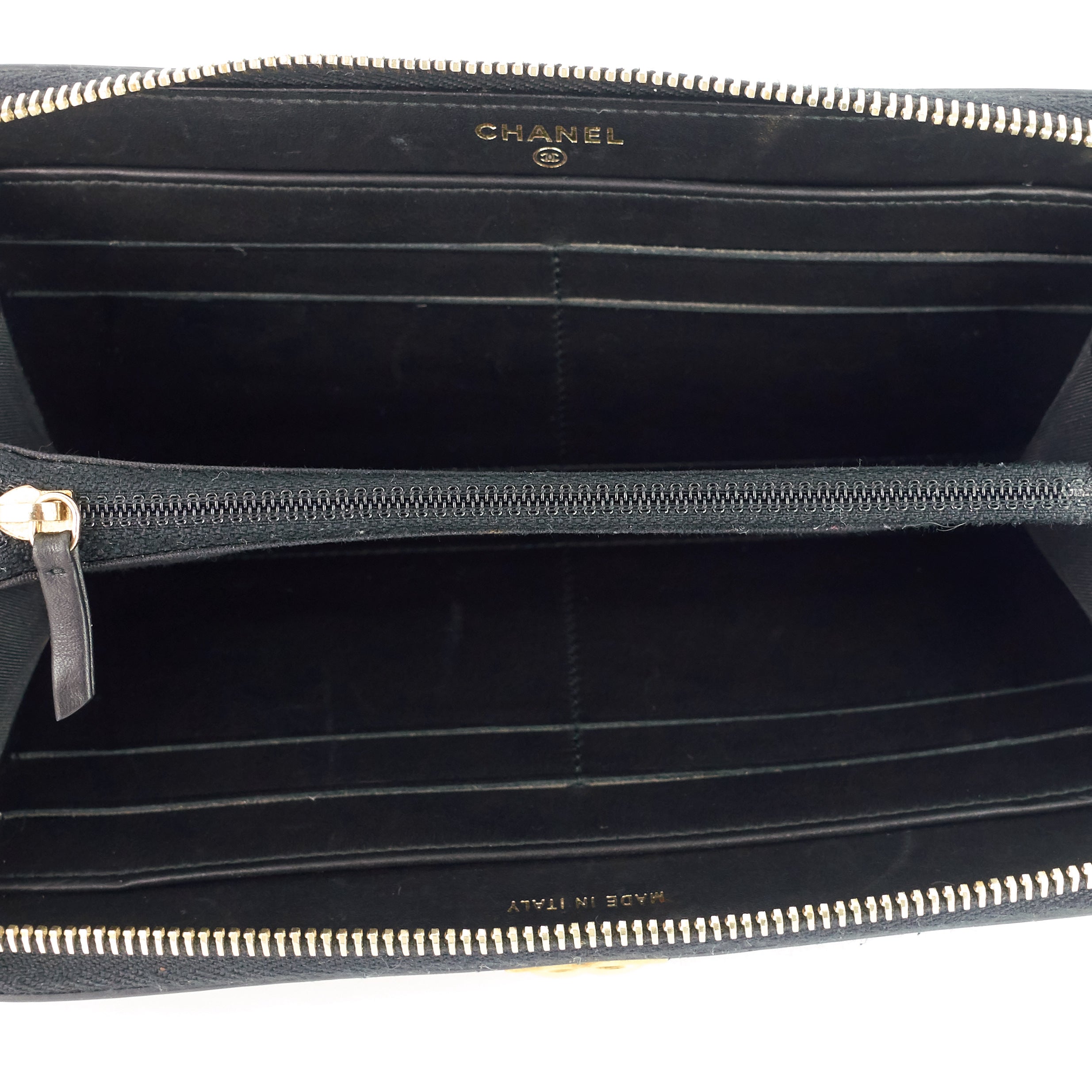 Chanel Boy Chevron Mixed Leather Zip Around Wallet