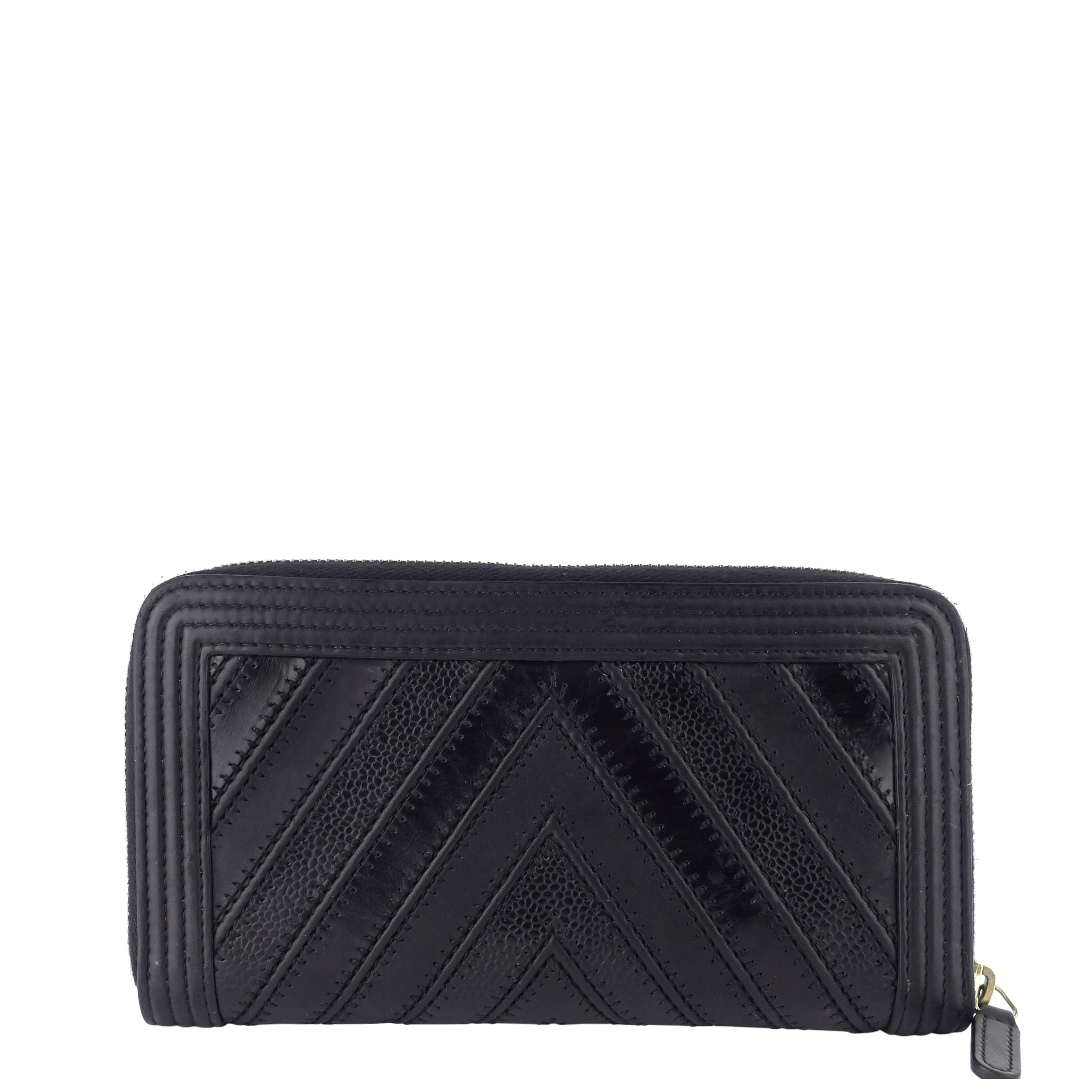 Chanel Boy Chevron Mixed Leather Zip Around Wallet