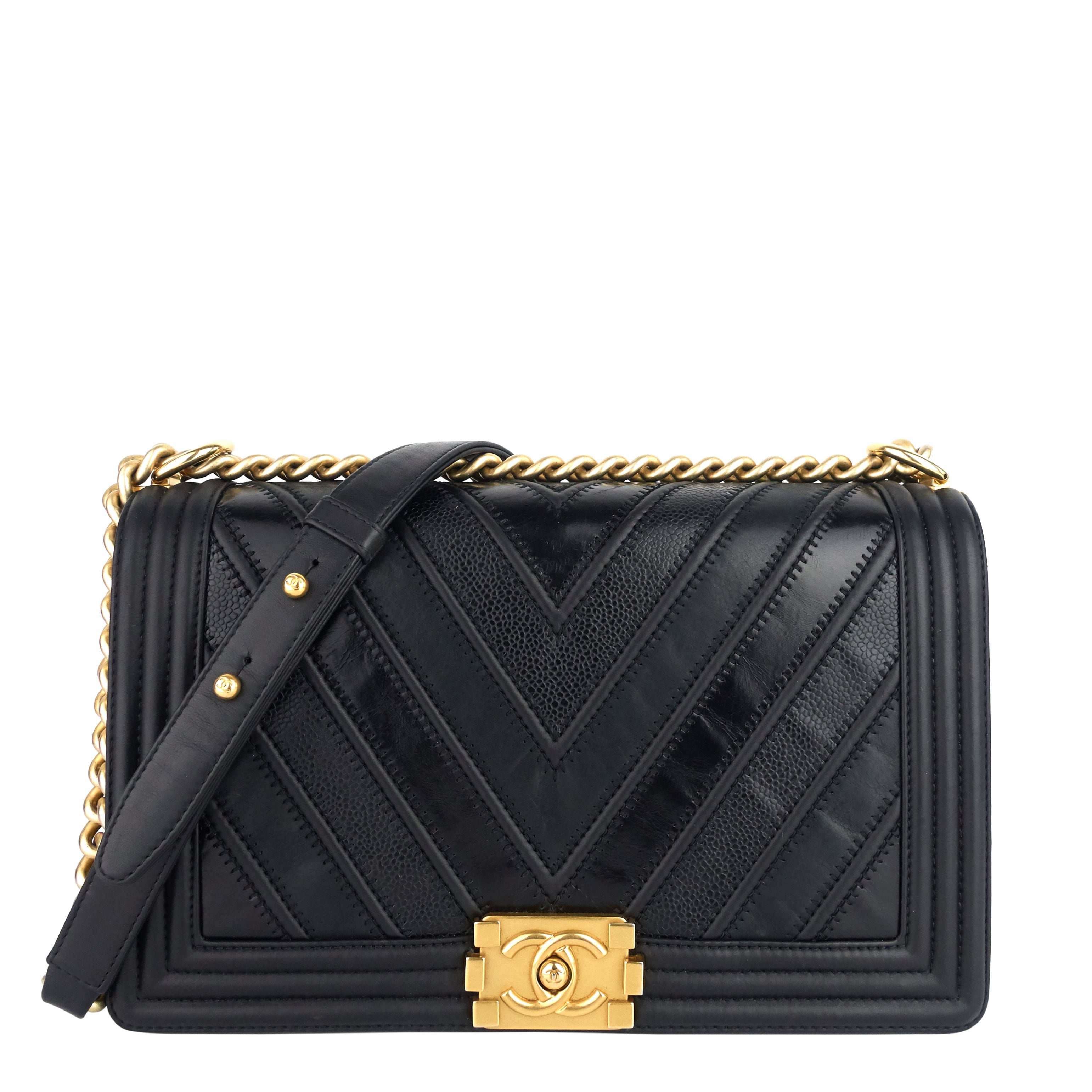 Chanel Boy Chevron Mixed Leather New Medium Bag