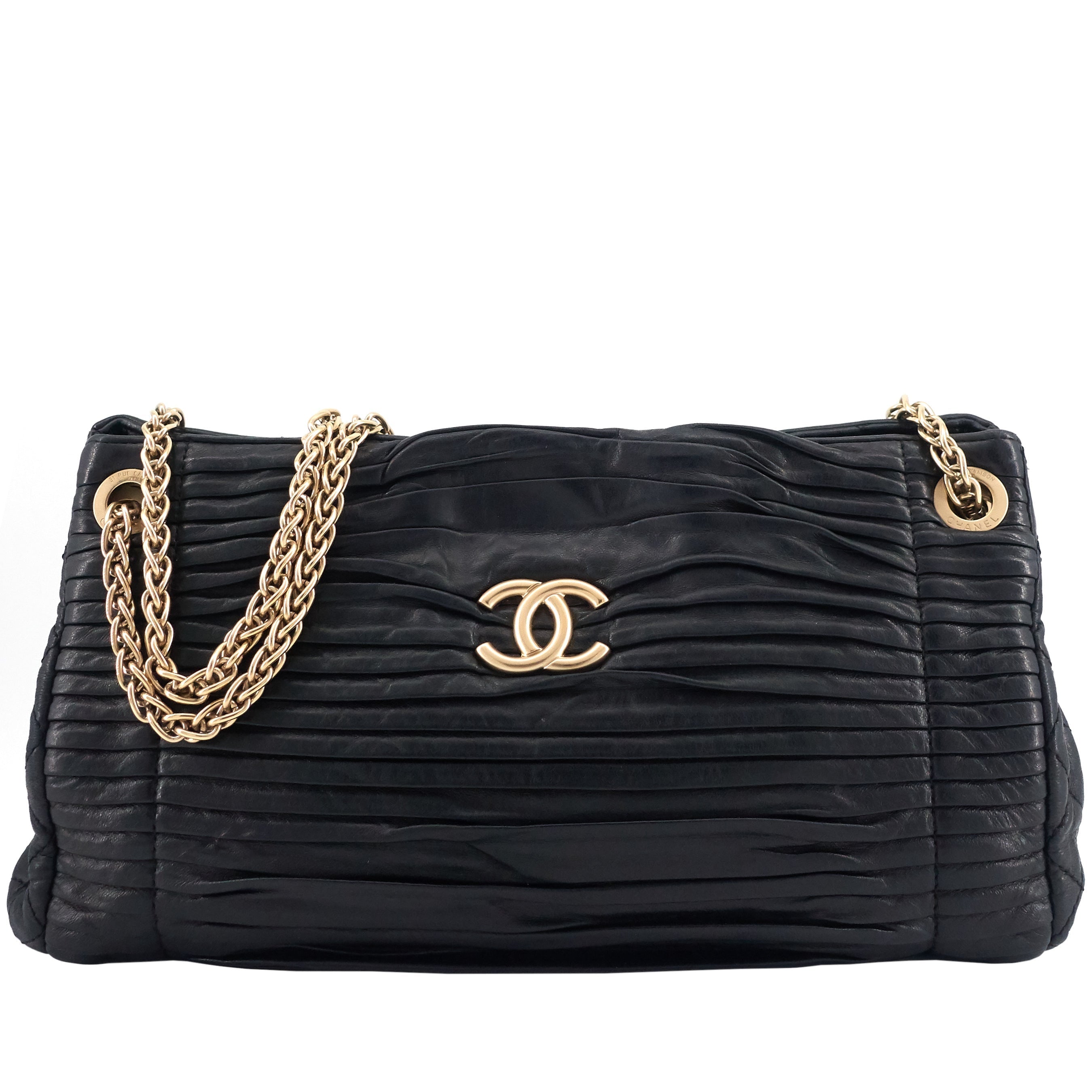Chanel CC Accordion Pleated Lambskin Leather Chain Bag