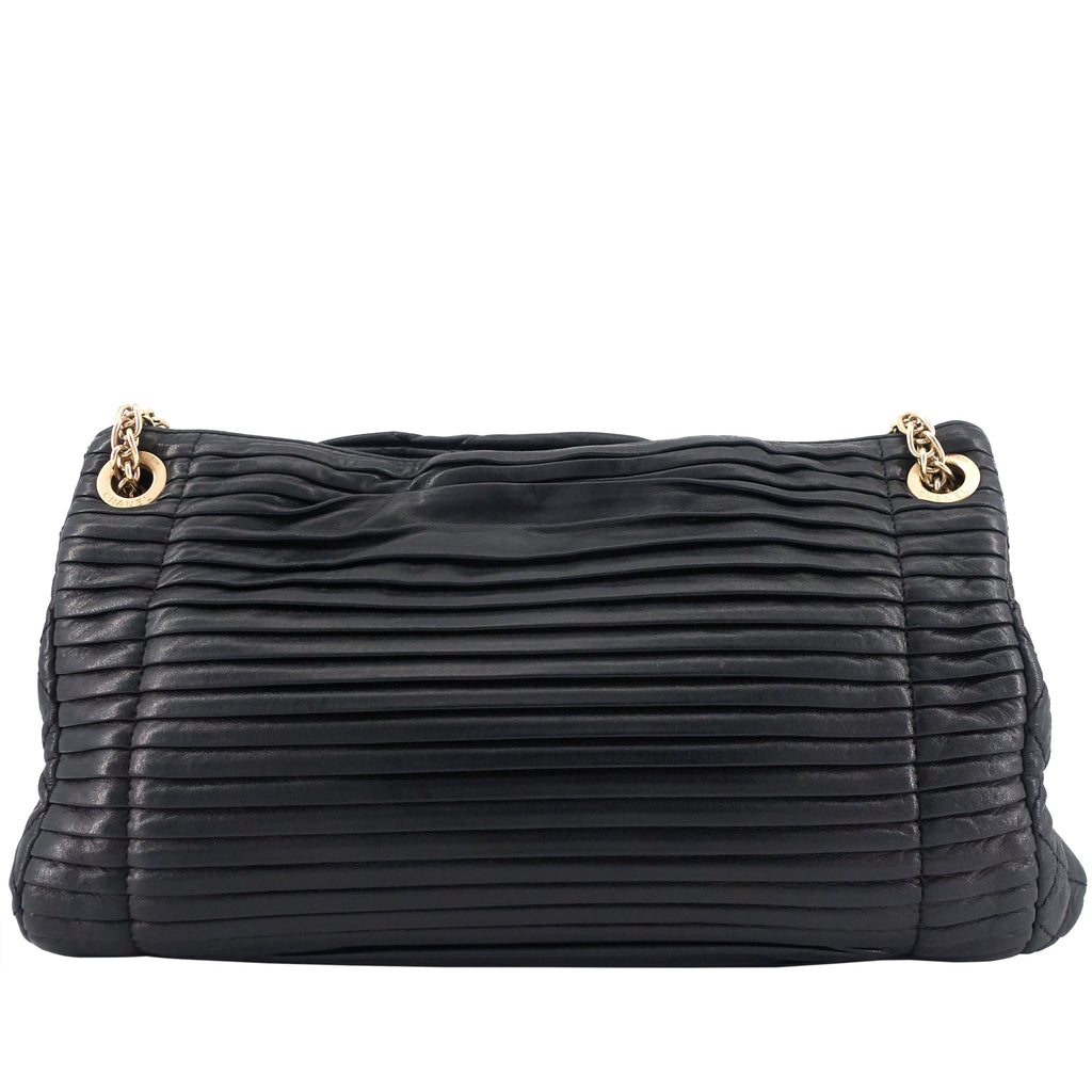 Chanel CC Accordion Pleated Lambskin Leather Chain Bag