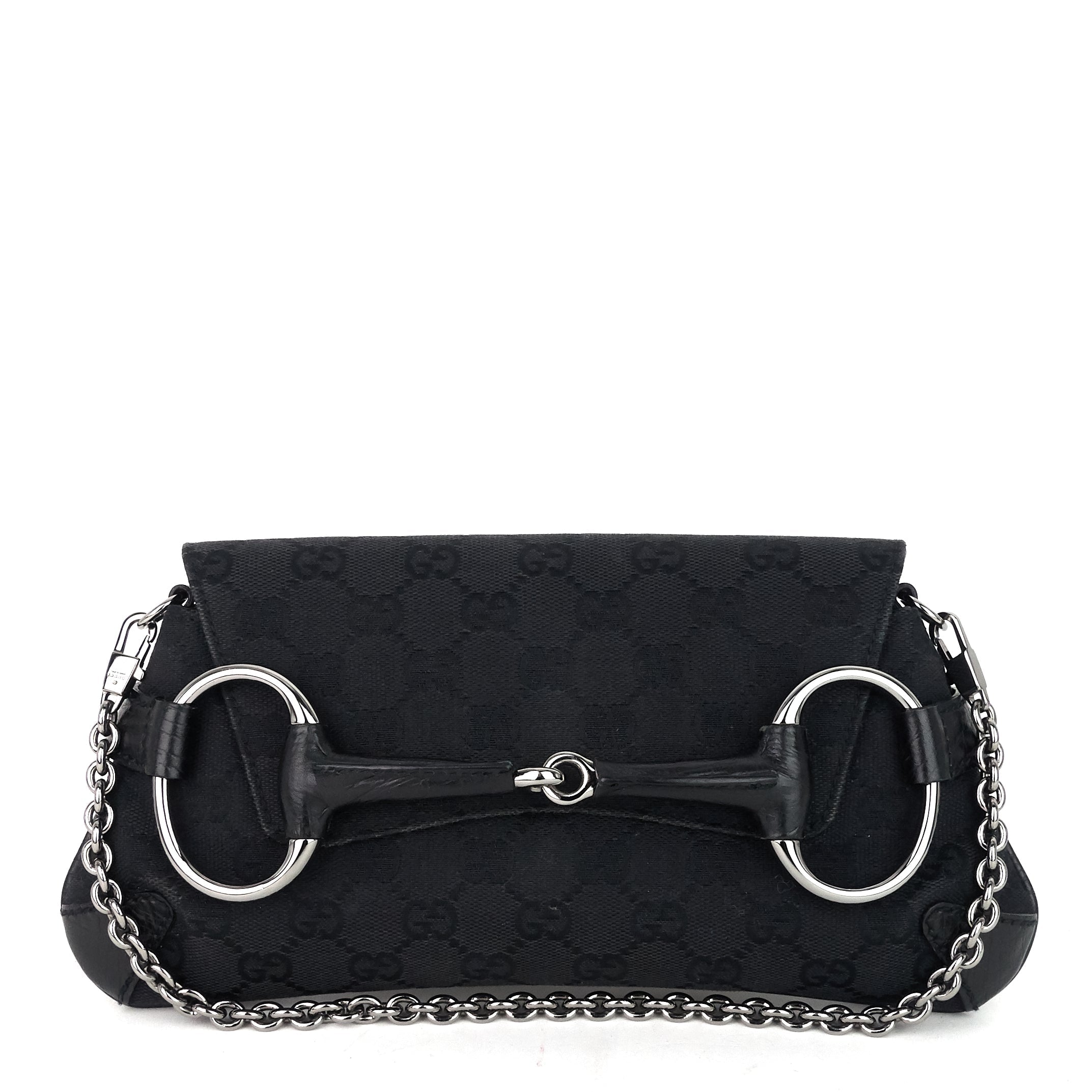 Gucci GG Canvas Horsebit Chain Clutch Bag