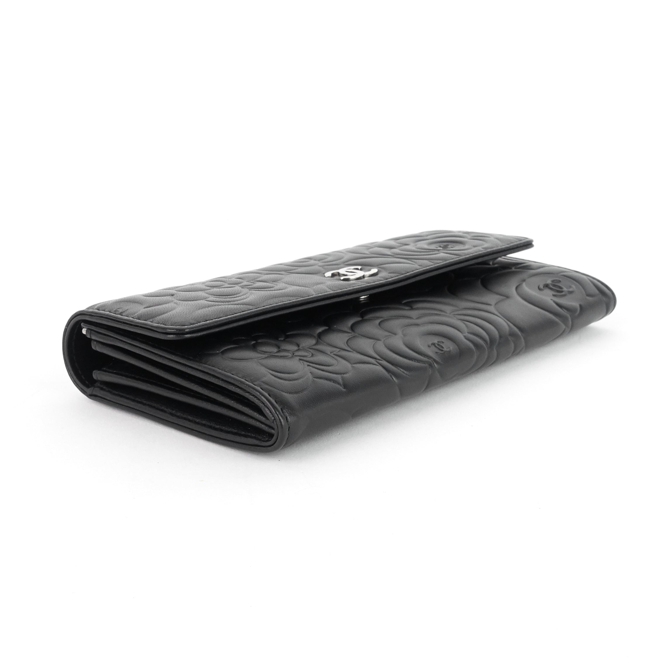 Chanel Embossed Camellia Lambskin Flap Wallet