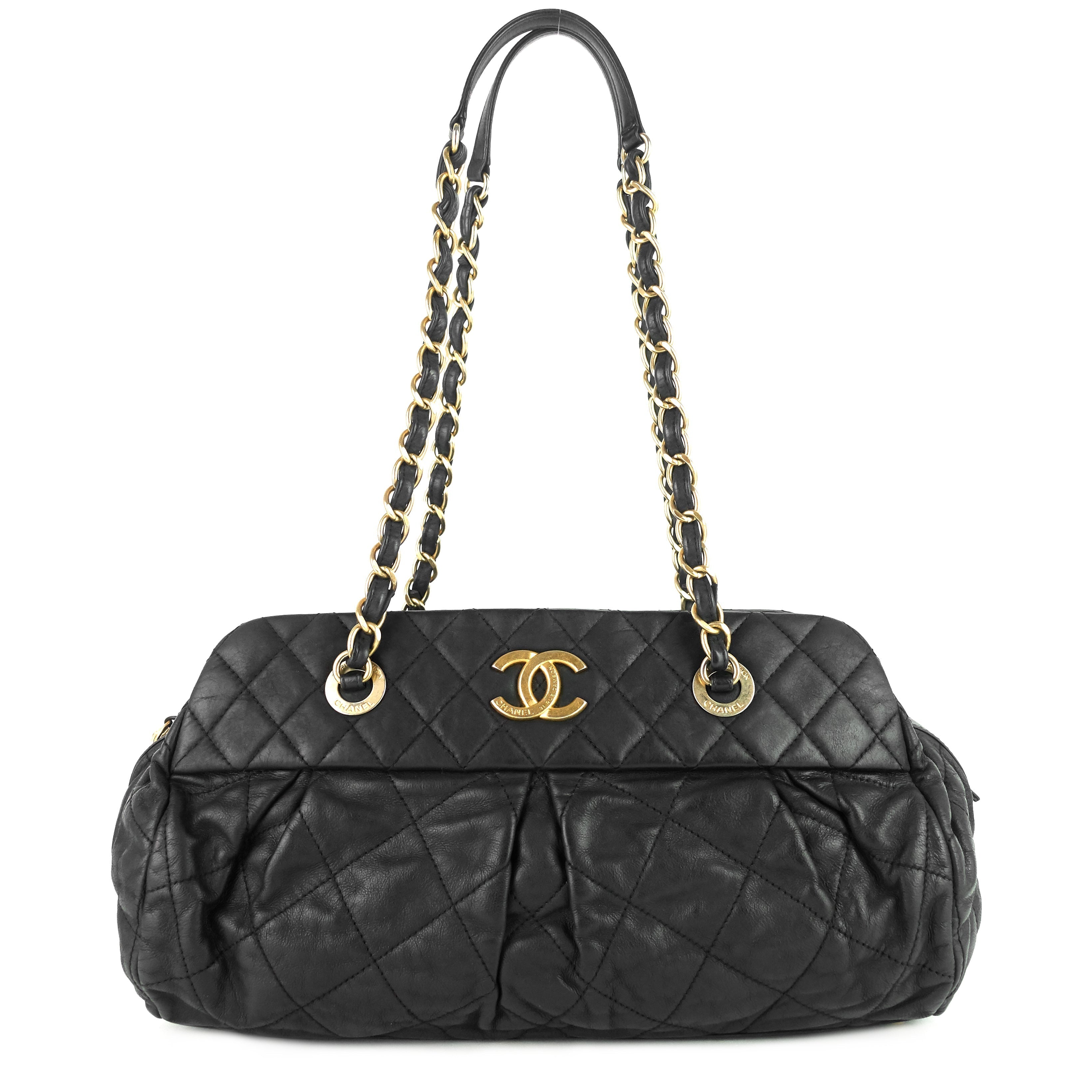 Chanel Chic Quilted Iridescent Calfskin Leather Bowling Bag