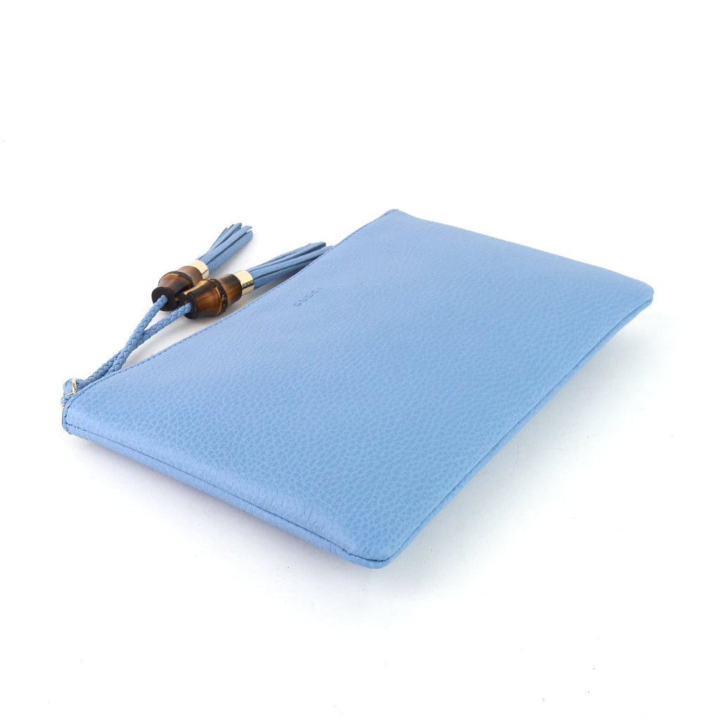 Gucci Calf Leather Bamboo Tassel Zip Clutch Bag