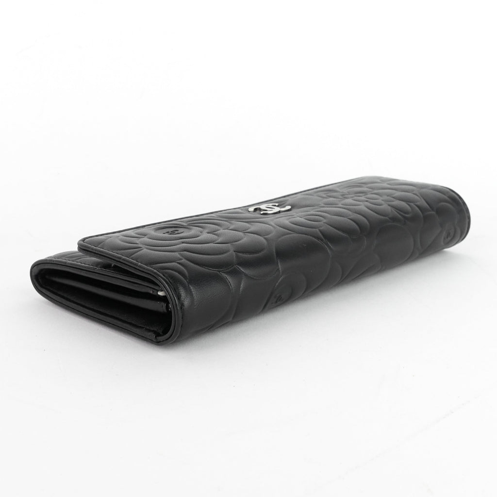 Chanel Embossed Camellia Lambskin Flap Wallet