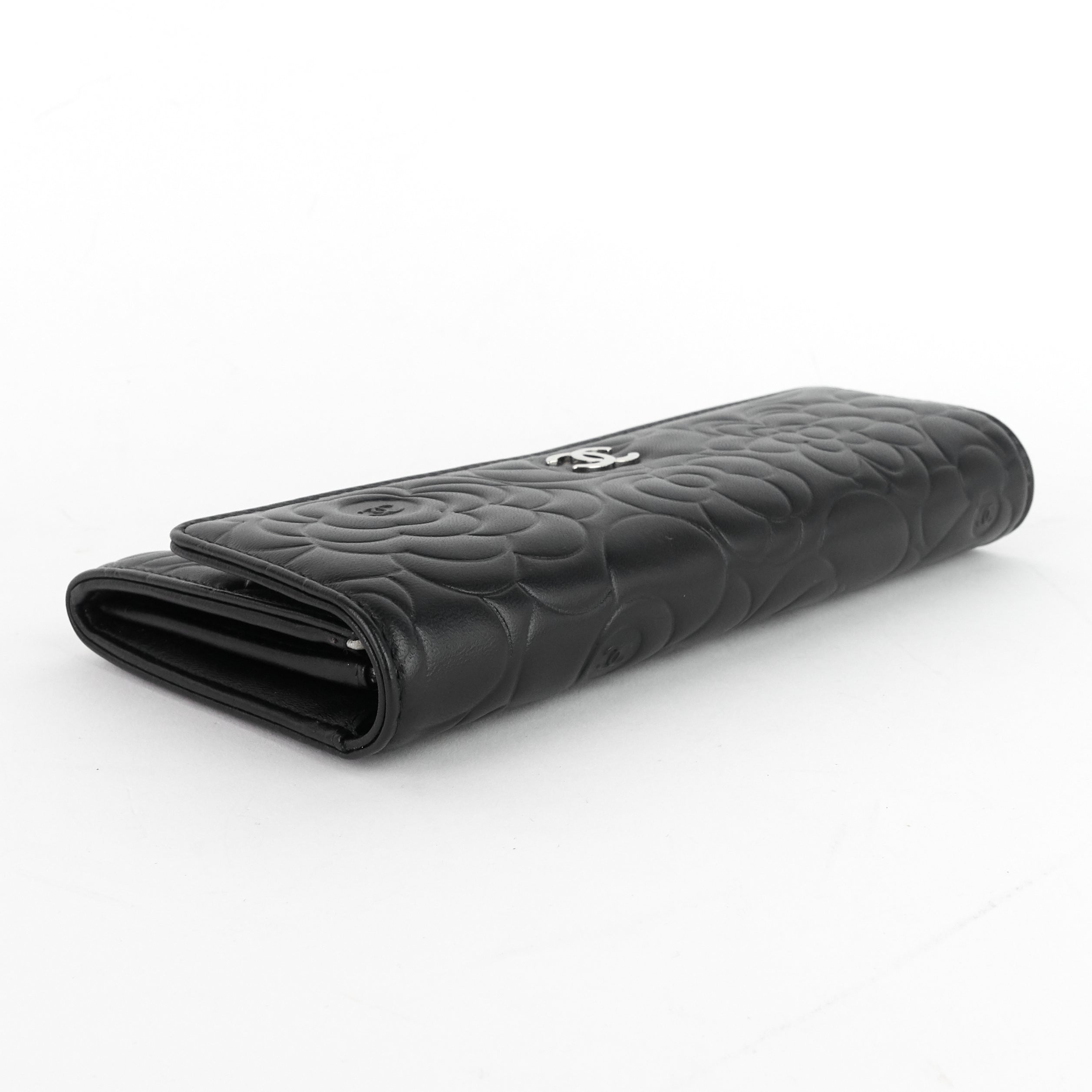 Chanel Embossed Camellia Lambskin Flap Wallet