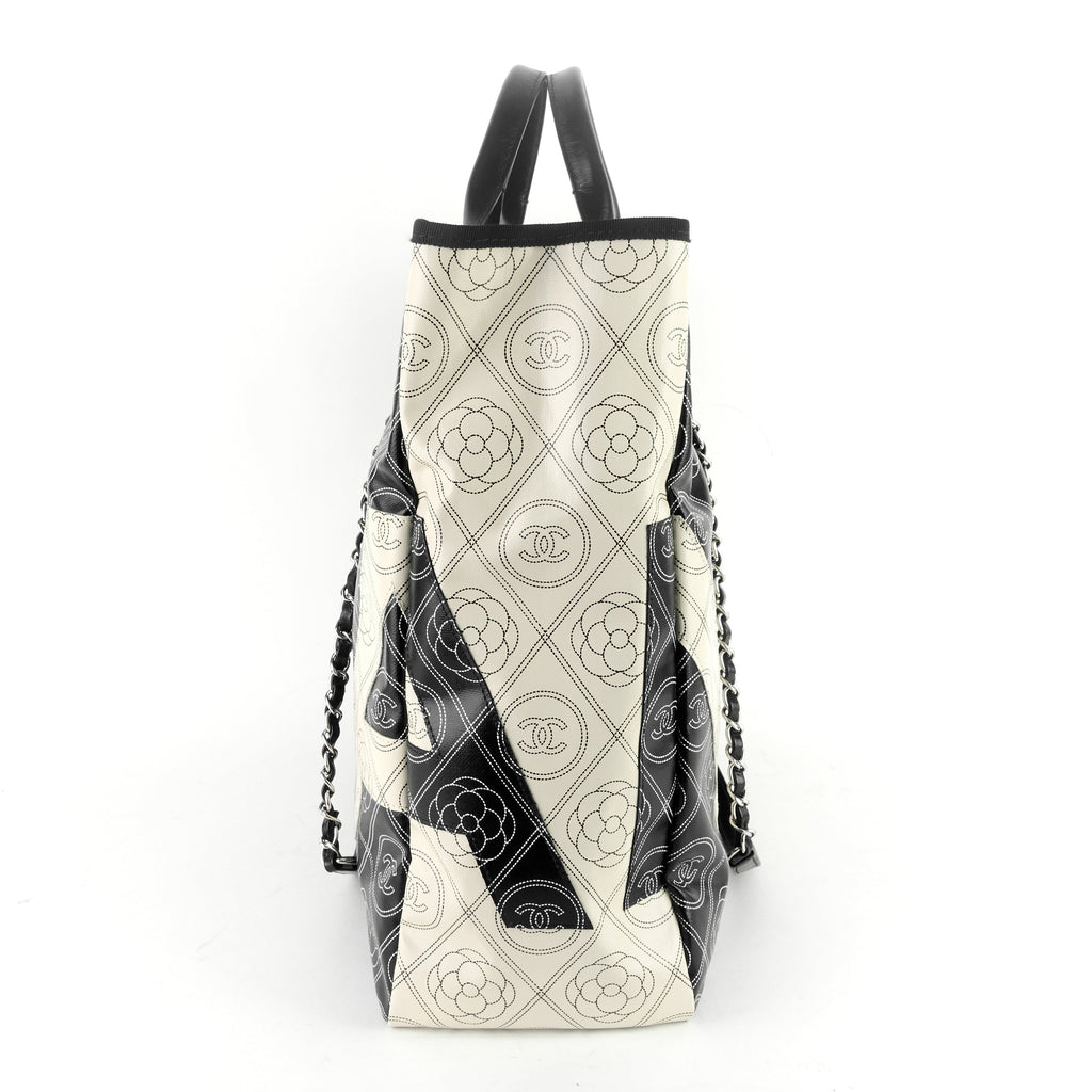 Chanel Coated Canvas Camellia Large Shopping Tote Bag