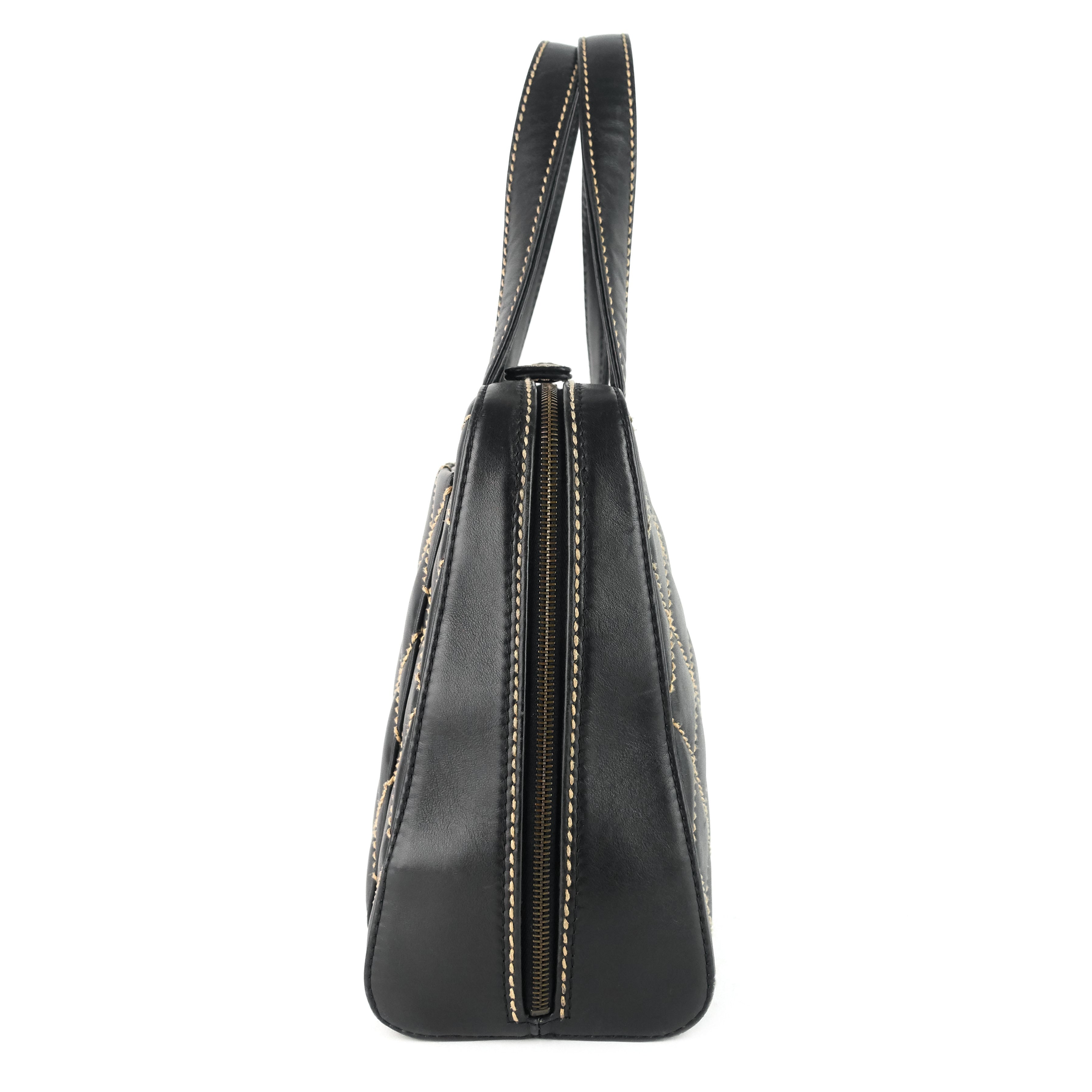 Chanel Surpique Top Handles Calfskin Leather Bowler Bag