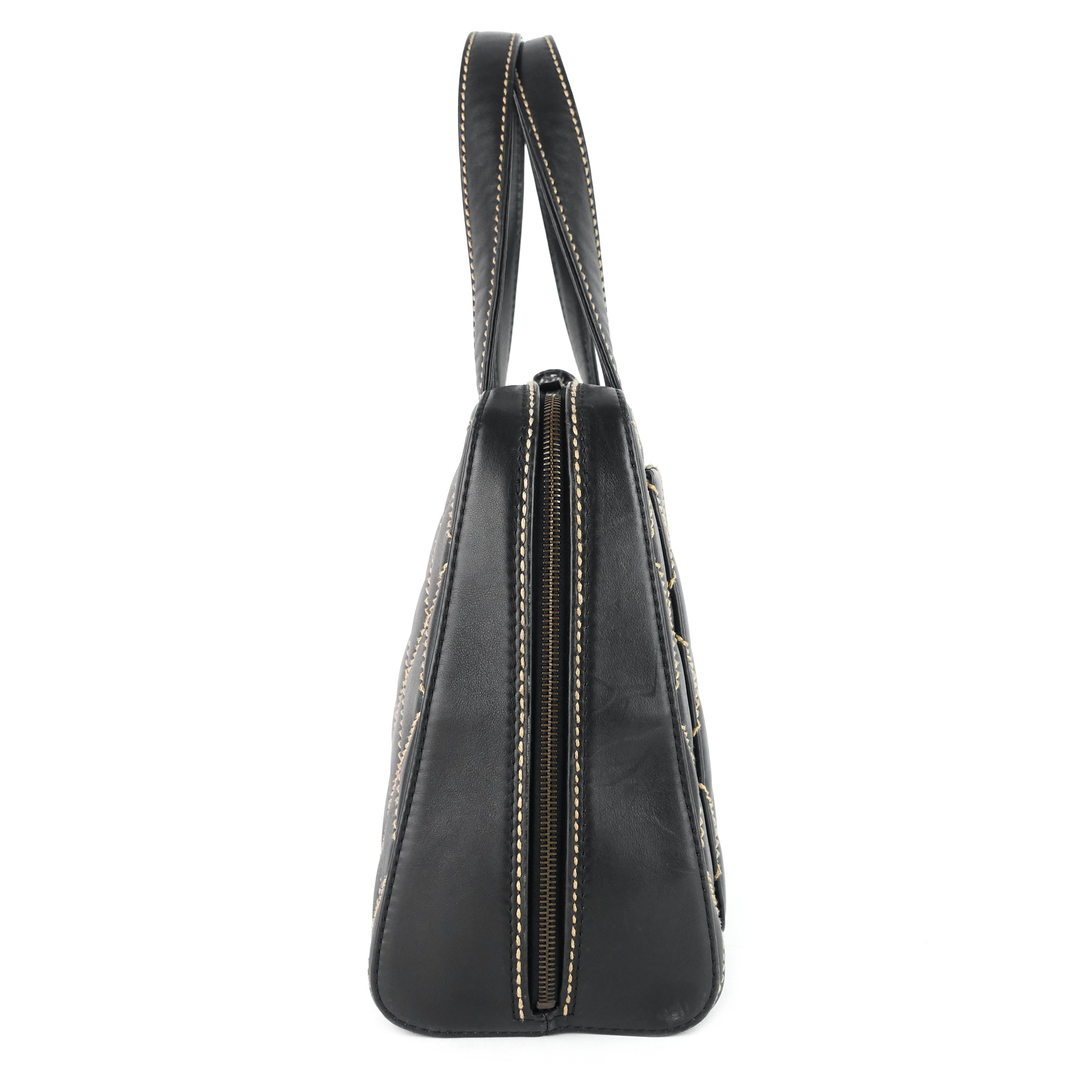 Chanel Surpique Top Handles Calfskin Leather Bowler Bag