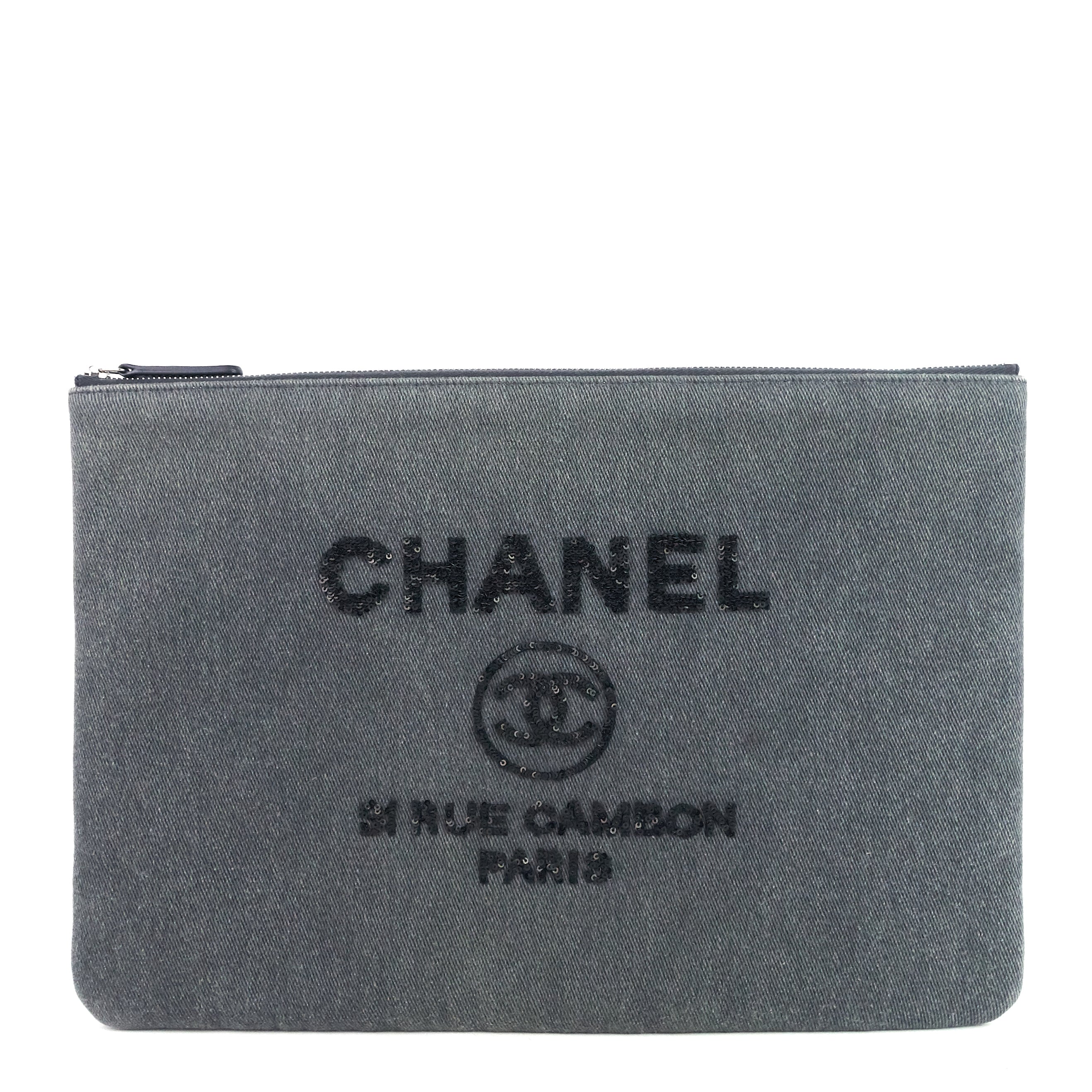 Chanel Deauville Denim O Case Sequin Clutch Bag