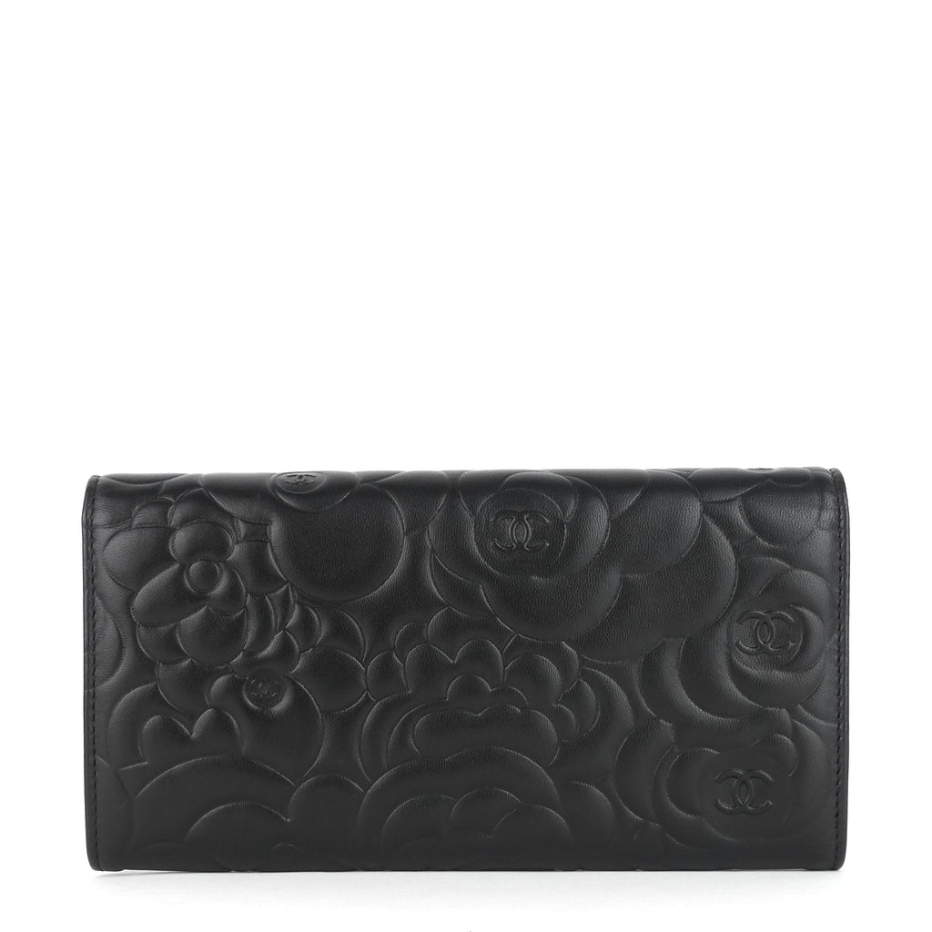 Chanel Embossed Camellia Lambskin Flap Wallet