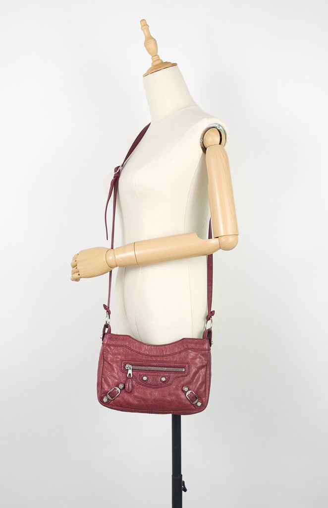 Balenciaga Dark Red Hip Giant Stud Agneau Leather Crossbody Bag