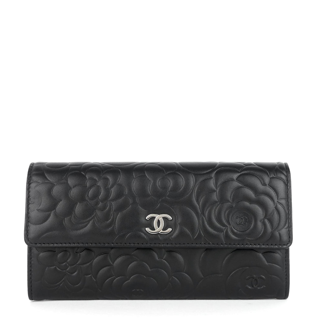 Chanel Embossed Camellia Lambskin Flap Wallet