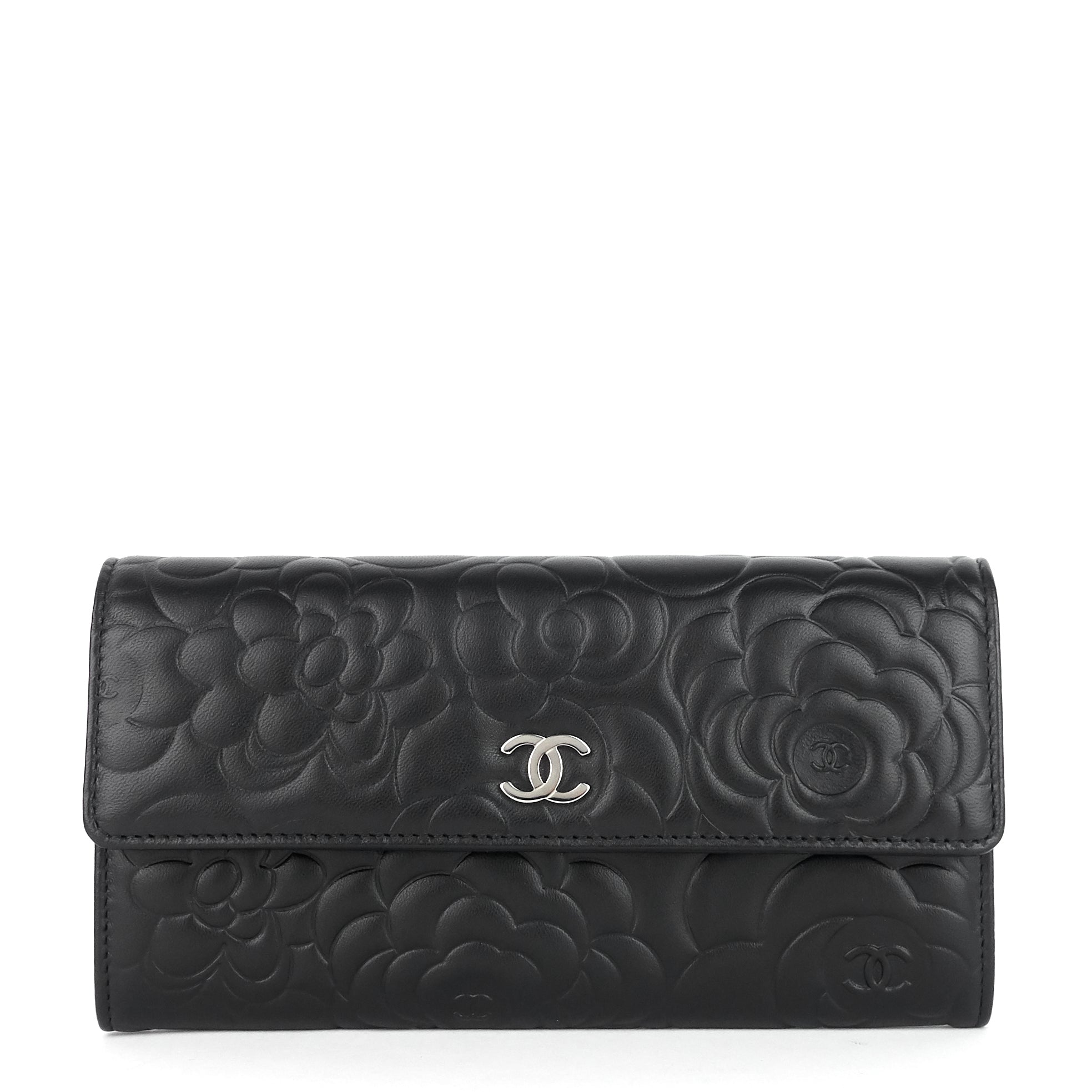 Chanel Embossed Camellia Lambskin Flap Wallet
