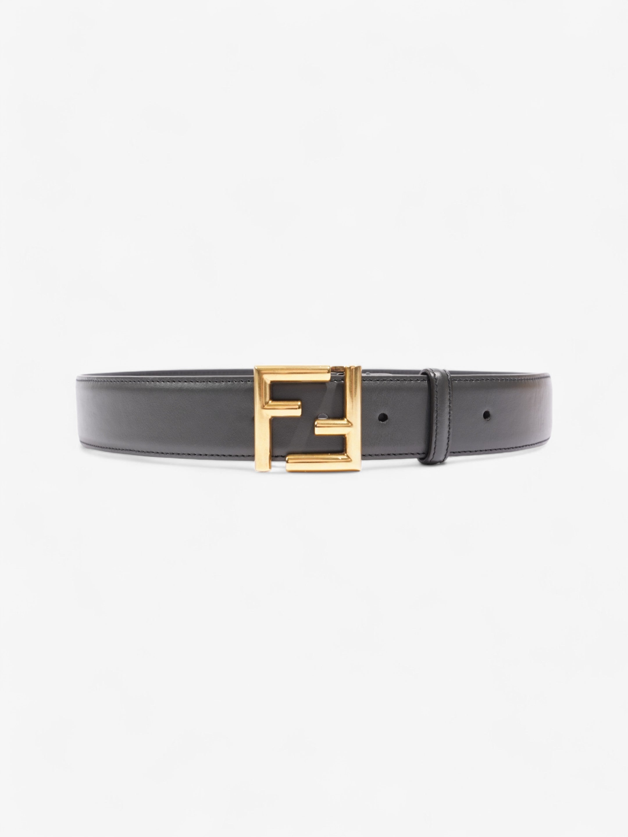 Fendi FF Motif Belt Dark Grey / Gold Leather 80cm / 32"