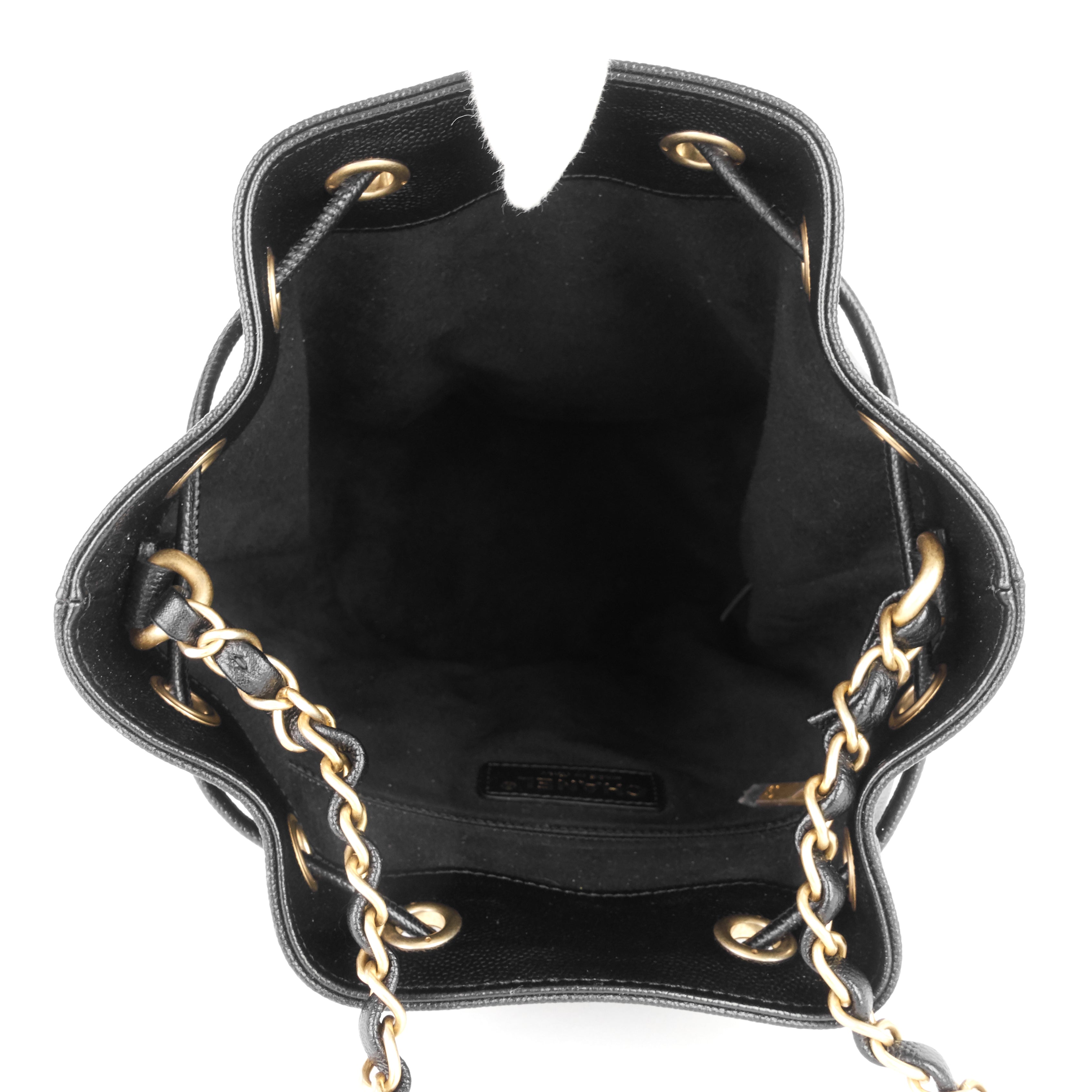 Chanel Deauville Drawstring Studded Caviar Bucket Bag