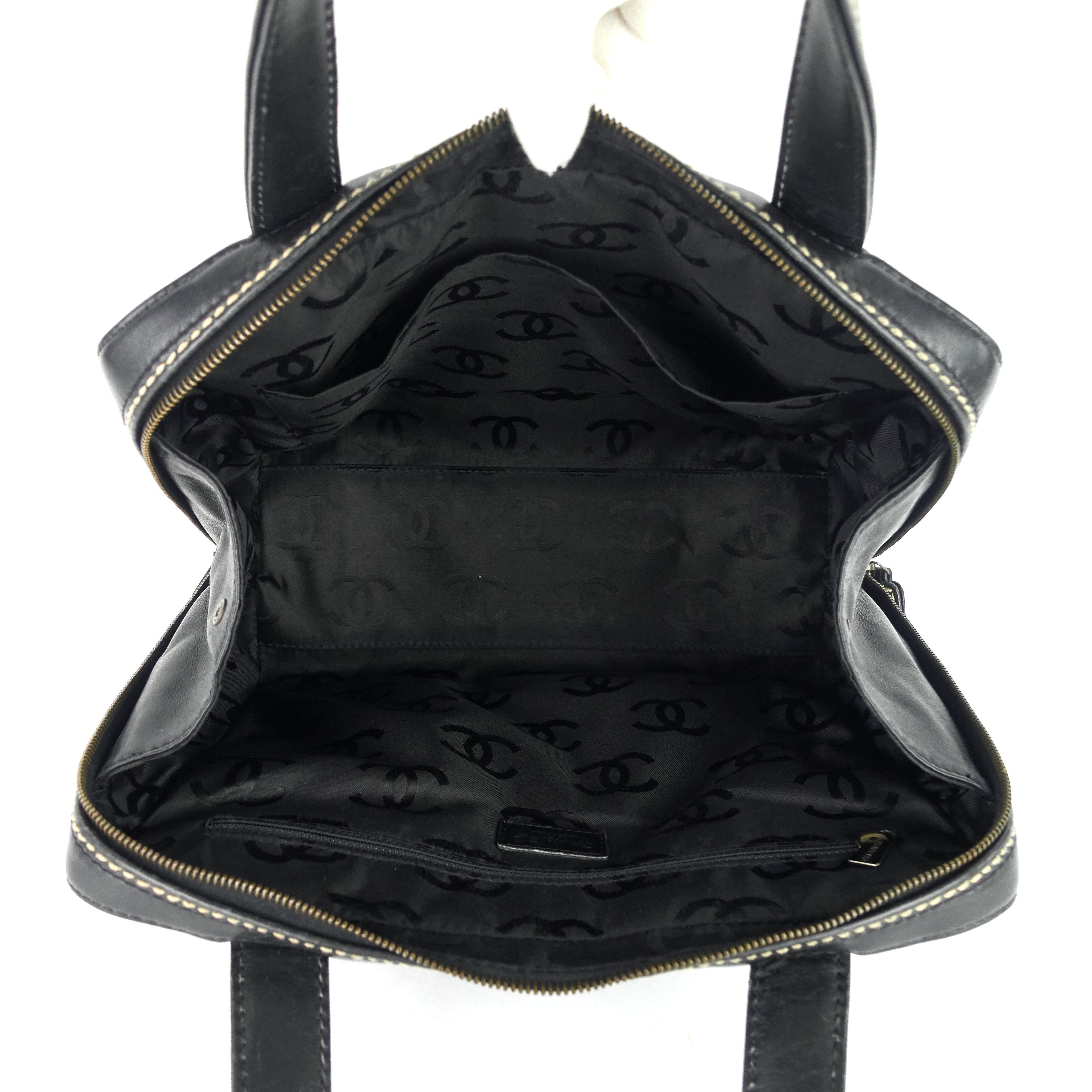Chanel Surpique Top Handles Calfskin Leather Bowler Bag